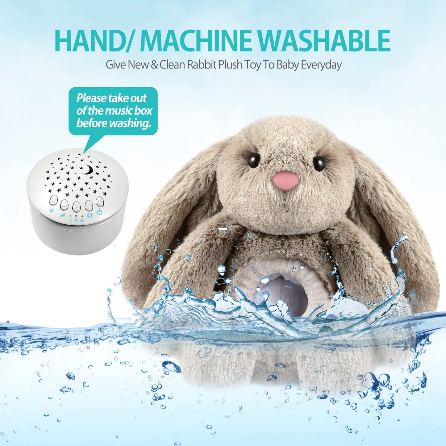 BEREST Baby Sleep Soother Bedtime Bunny with Starry Projector Night Light, Plush Stuffed Animal for Newborn Infants, Lullaby Music, White Noise, Mother's Heartbeat for Boys & Girls Shower Gifts