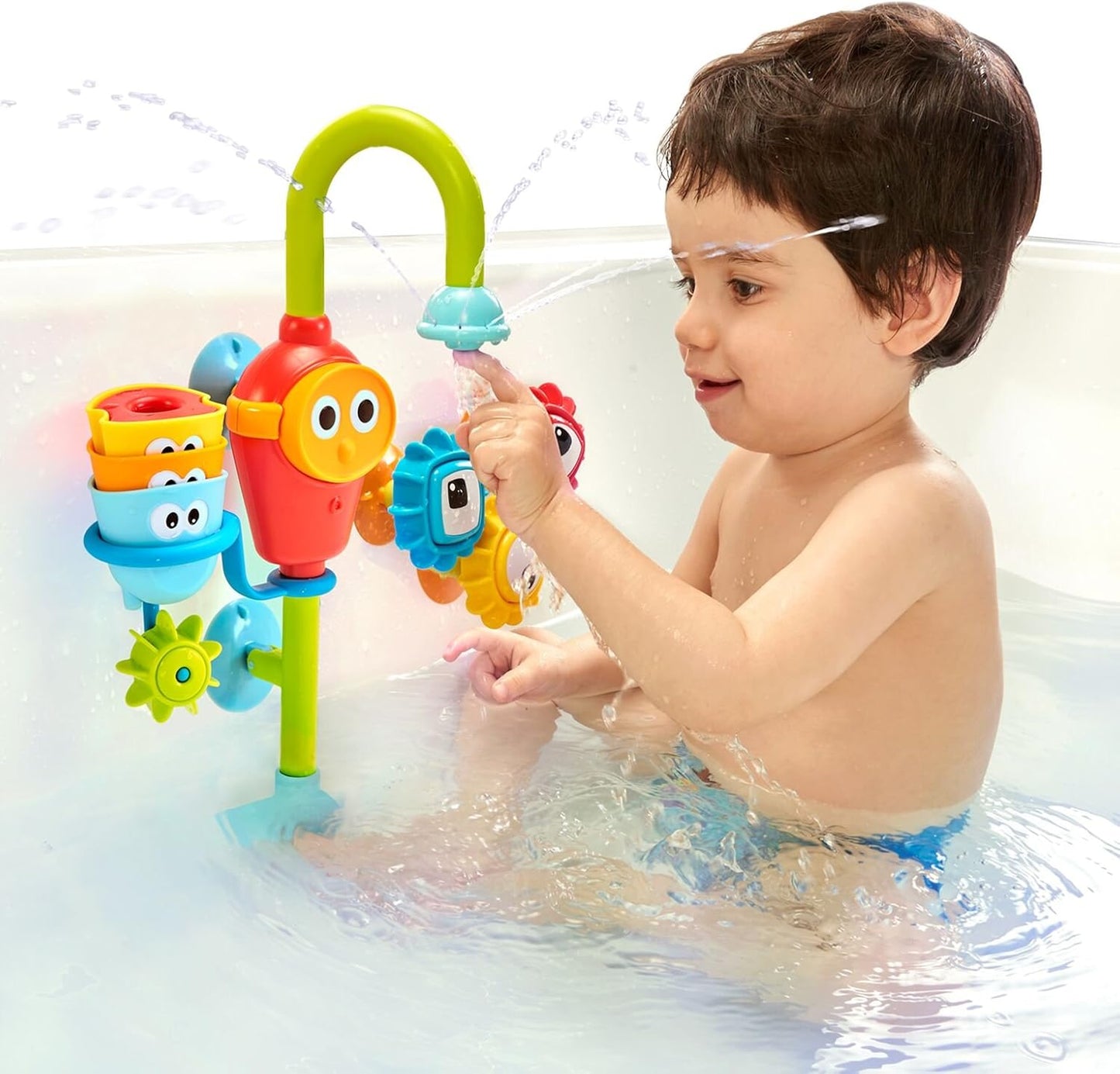 Yookidoo Toddler and Baby Bath Toy (Ages 1-3): Flow N Fill - 3 Stackable Play Cups - Battery Operated Interactive Hose Toy & Tumblers with Multiple Play Aspects - Make Bath Time Maigcal (No Mold)