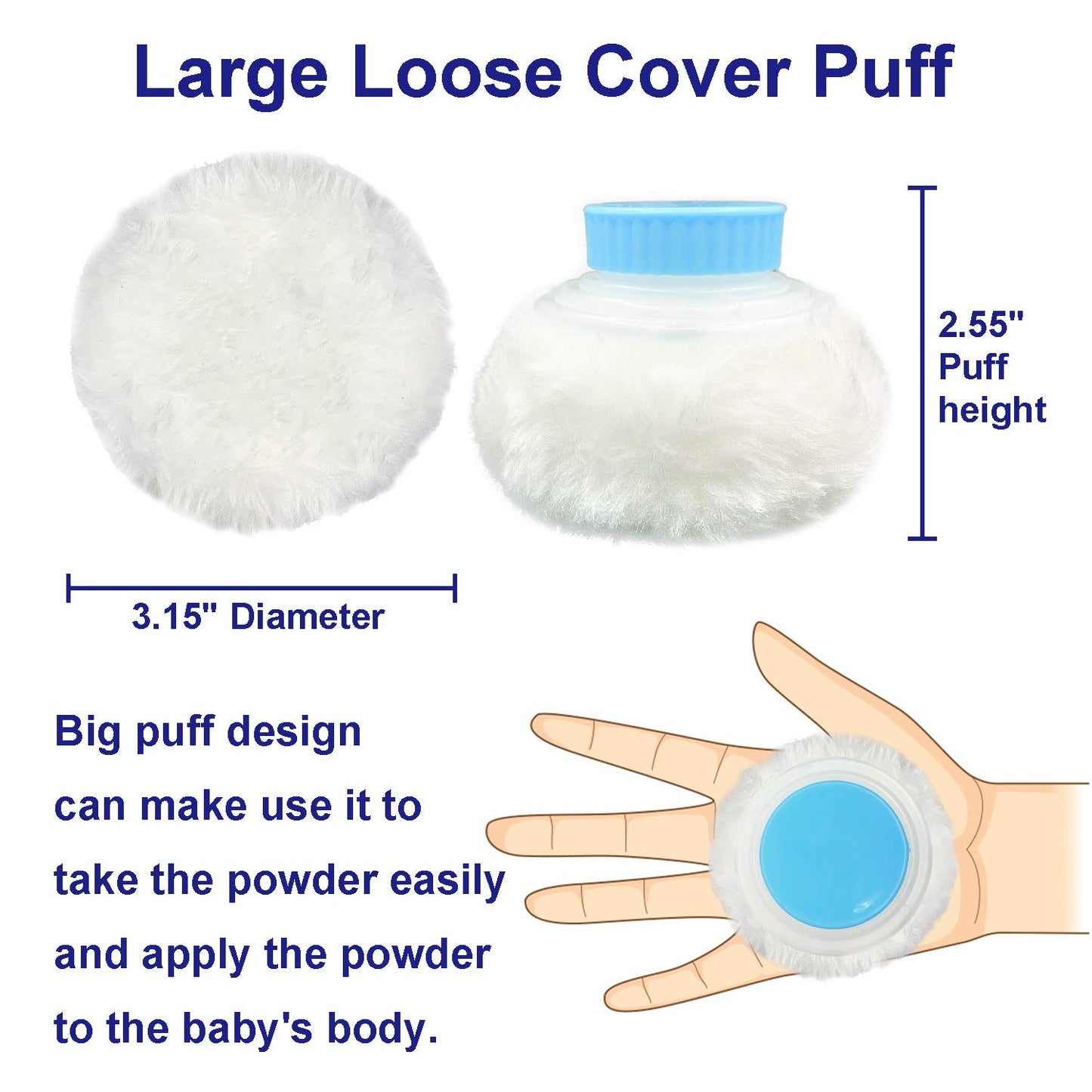 BPA Free Baby Powder Puff Box, Large 2.8" Fluffy Body After-Bath Powder Case, Baby Care Face/Body Villus Powder Puff Container, Makeup Cosmetic Talcum Powder Container with Hand Holder (Pink)