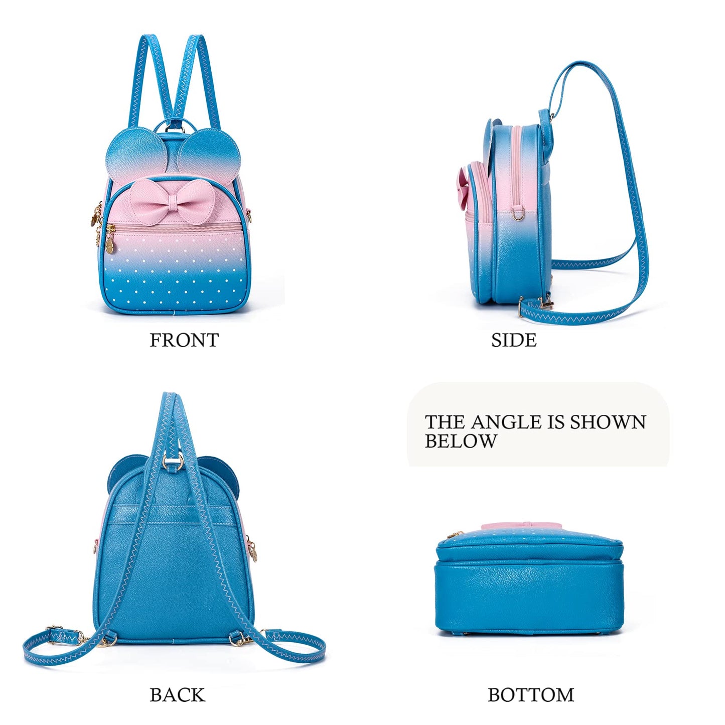 KL928 Girls Bowknot Polka Dot Cute Mini Backpack Small Daypacks Convertible Shoulder Bag Purse for Women