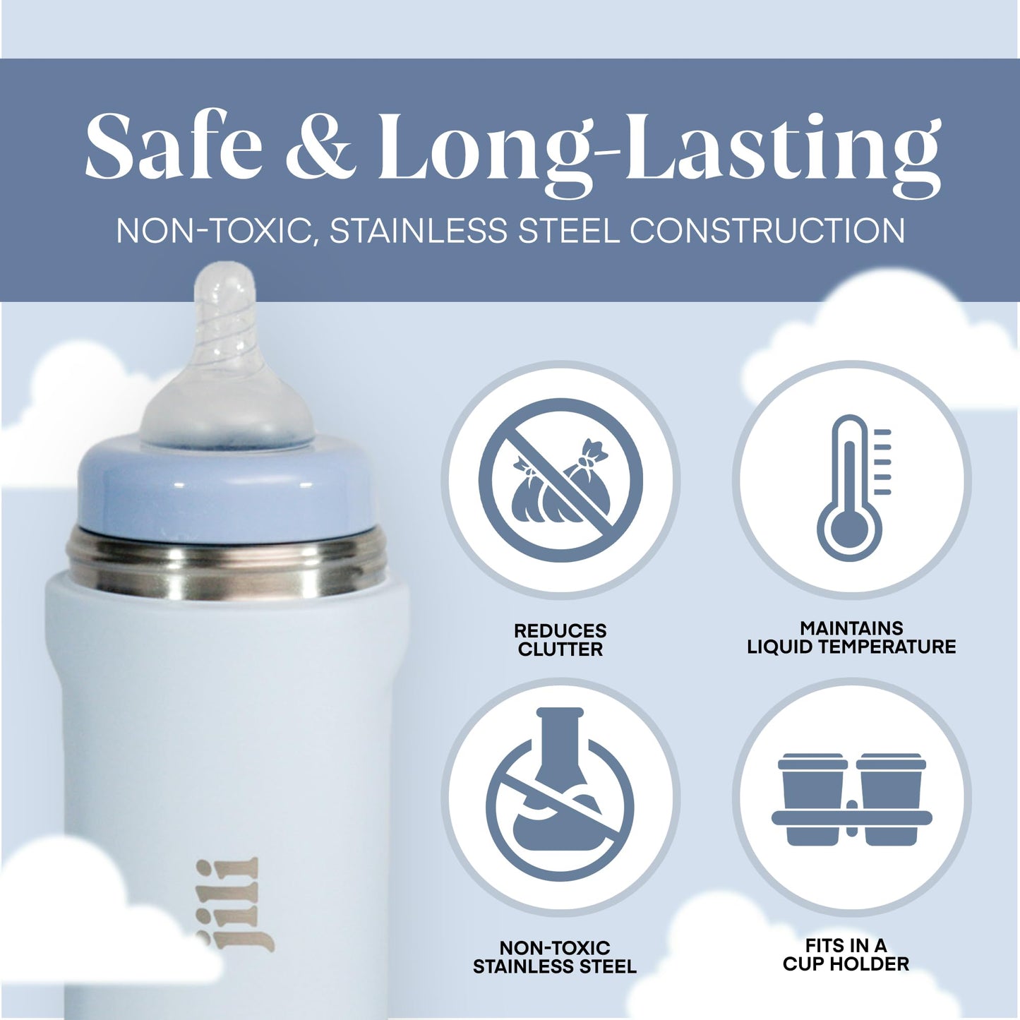 Jili All-in-One Baby Bottle, Insulated Stainless Steel Bottle with Formula Container, Anti-Colic Nipple, and Leak-Proof Lid, Baby Essentials for Travel, BPA and Phthalates-Free, Almond, 11 oz.