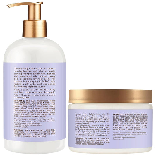 Shea Moisture Baby Care Set – Relaxing Nighttime Shampoo & Bath Milk + Nighttime Deep Conditioner, Manuka Honey & Lavender (2 Piece Set)