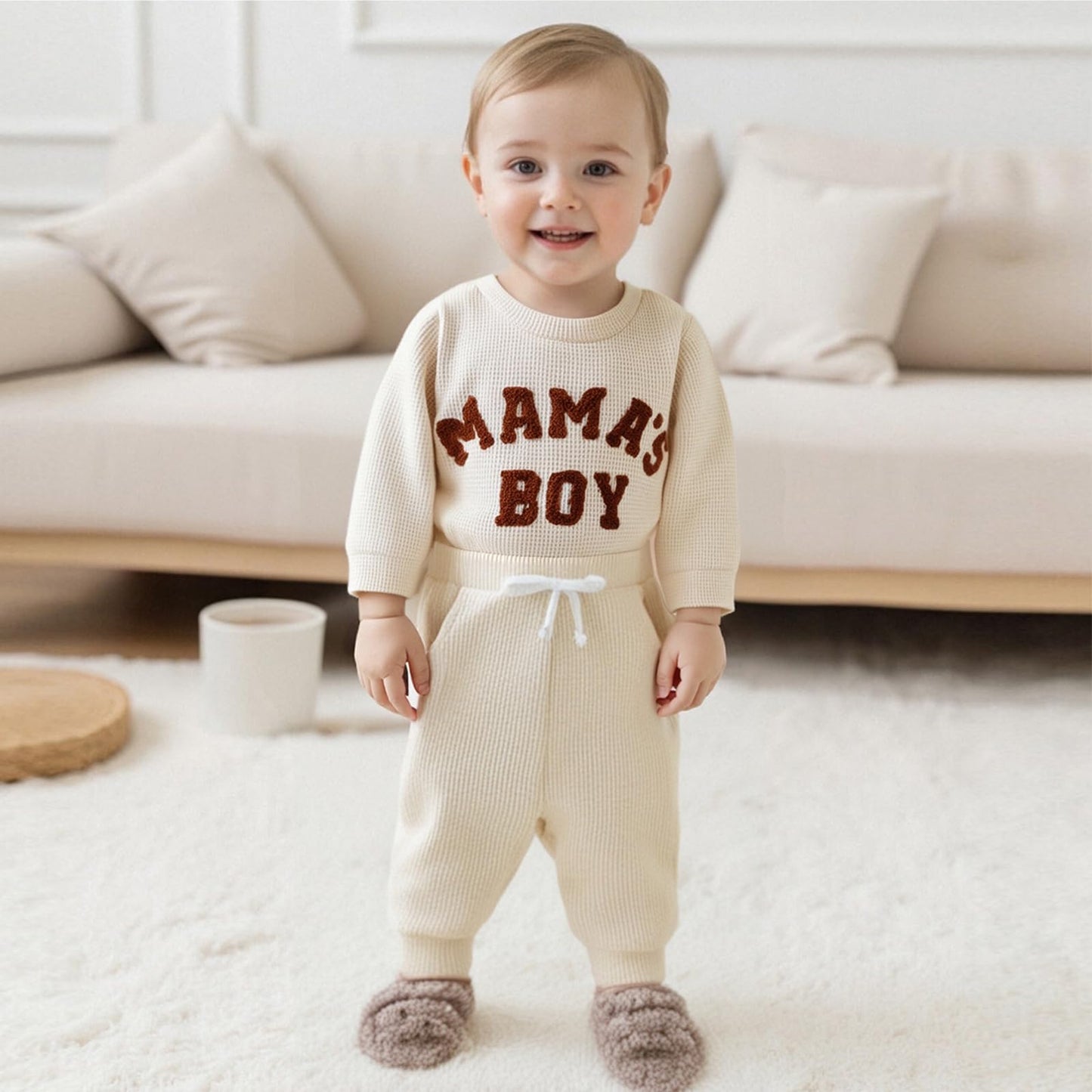 Douhoow Baby Boy Clothes Letters Embroidered Baby Sweatshirt Romper Waffle Pants Set Infant Boy Fall Winter Outfits