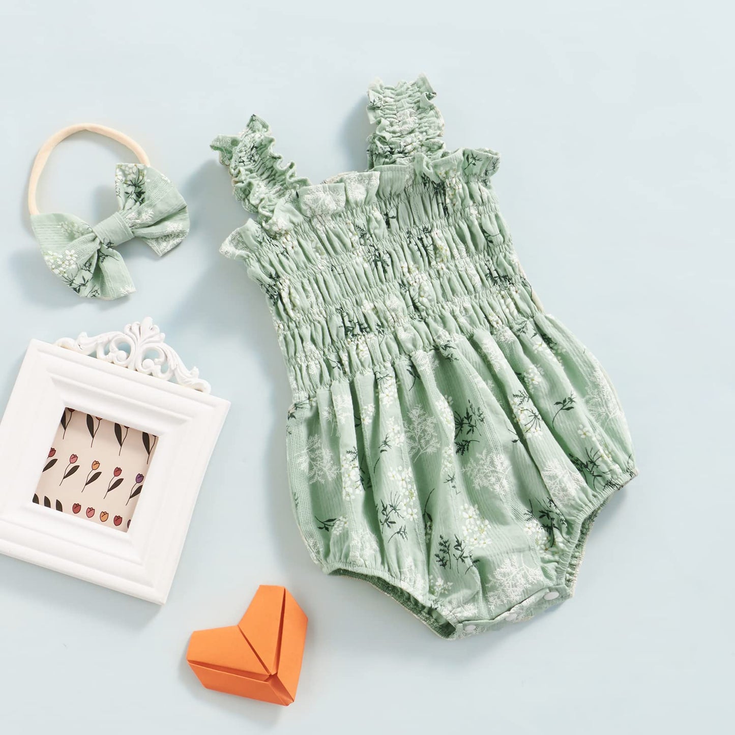 FOMOYUU Infant Newborn Baby Girl Ruffle Sleeveless Romper Summer Clothes Outfit with Cute Floral Print Jumpsuit