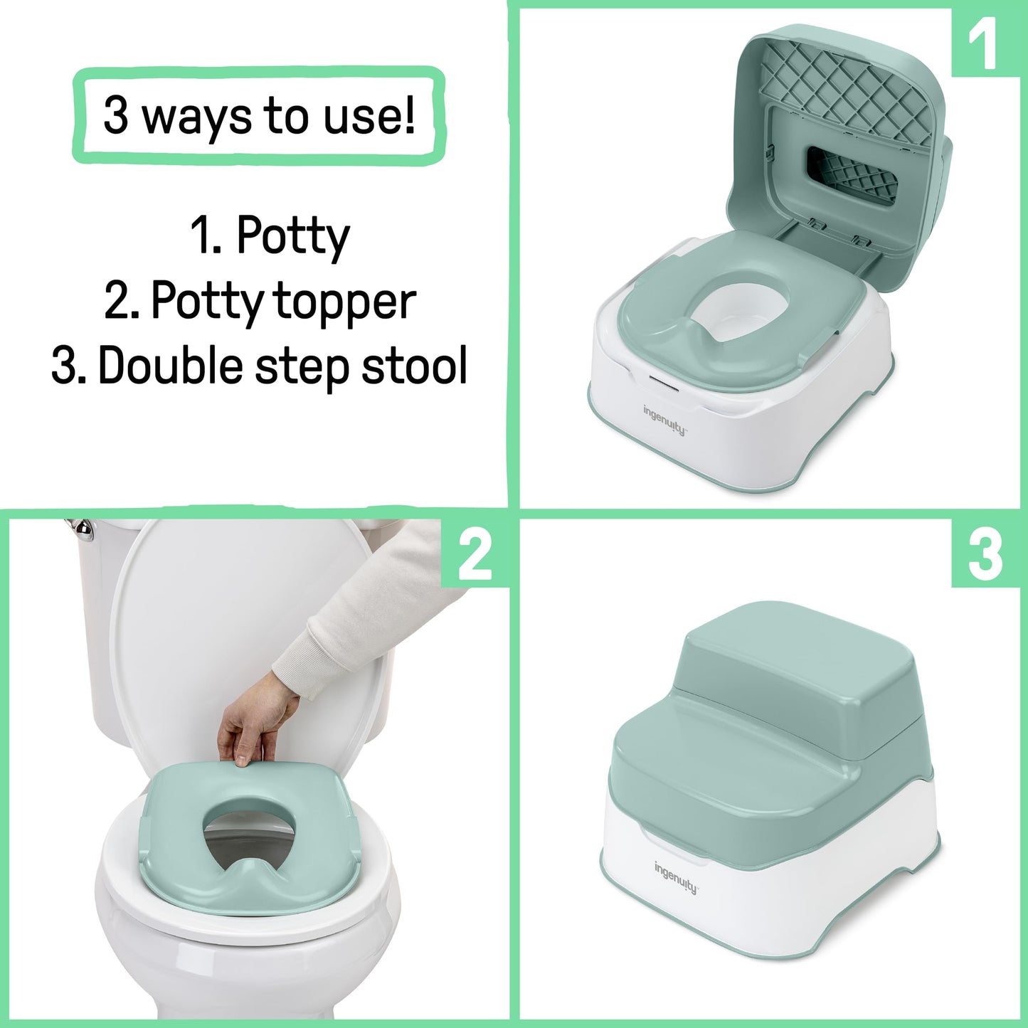 Ingenuity Prepare to Potty 3-in-1 System - Potty Training Toilet, Topper, Step Stool, Easy Setup, Pink, for Toddlers 18 Months+