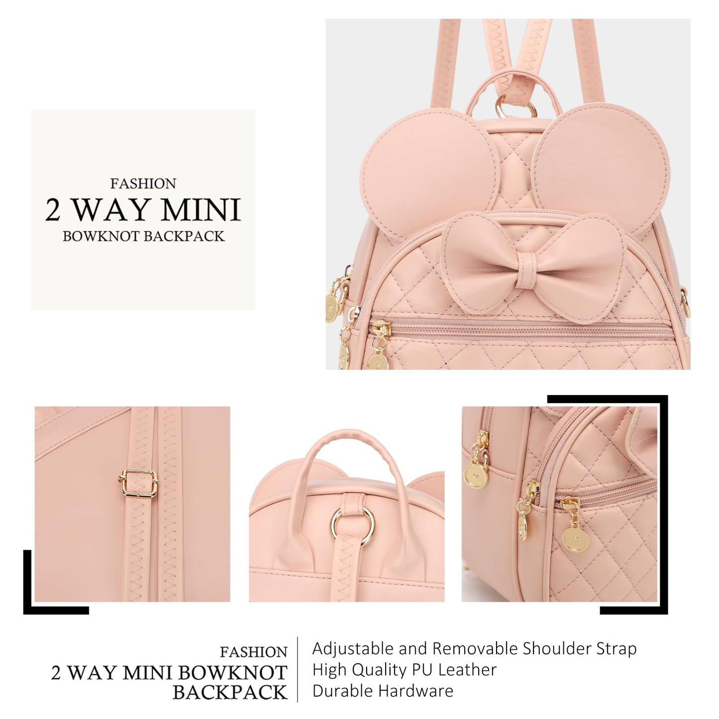 KL928 Girls Bowknot Polka Dot Cute Mini Backpack Small Daypacks Convertible Shoulder Bag Purse for Women