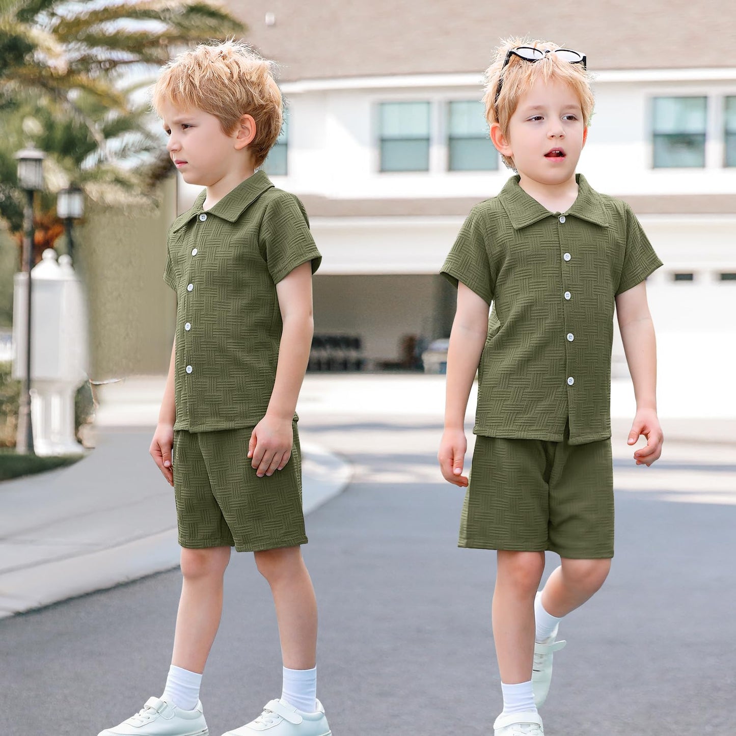 U·nikaka Baby Boys 2 Piece Summer Outfits Casual Toddler Short Sets Little Boys Button Down Shirts Tops and Shorts 2-6Y