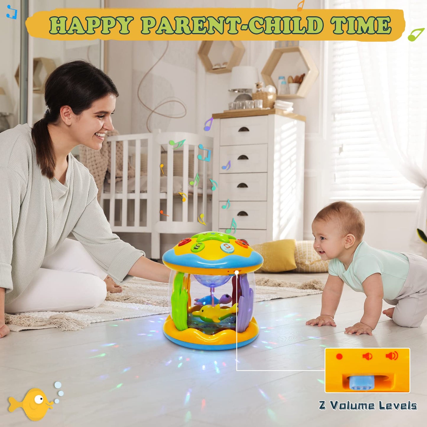 M SANMERSEN Baby Girl Toys 6-12 Months - Babies Ocean Rotating Projector Light Up Musical Toys for 12-18 Months Crawling Learning Tummy Time 1 2 Years Old Infant Boys Girls Gifts - Pink