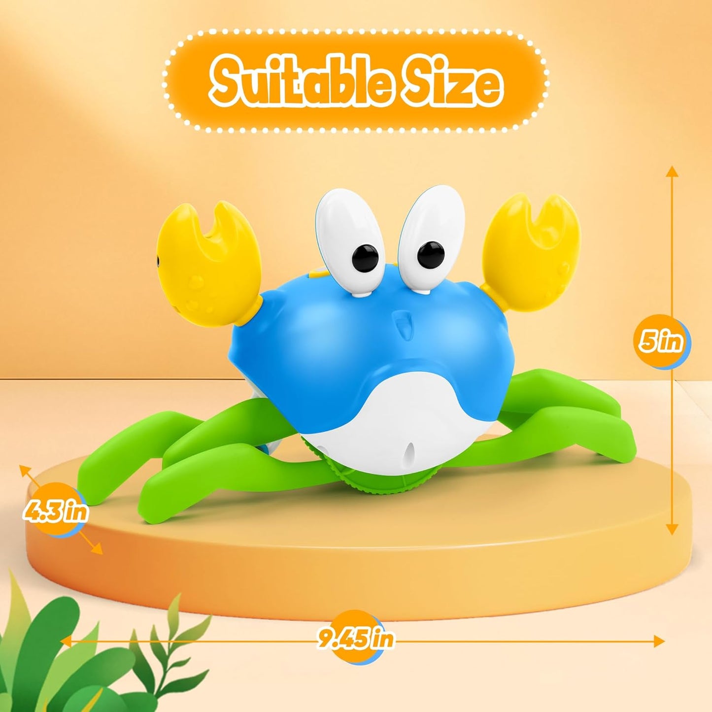 Crawling Crab Baby Toy, Increase Baby's Tummy Time Crab, Inspire Crawling, Automatic Obstacle, Rechargeable, Music, Speed Adjustment, Recording, Dancing Crab Toy for Kid's Sensory Development