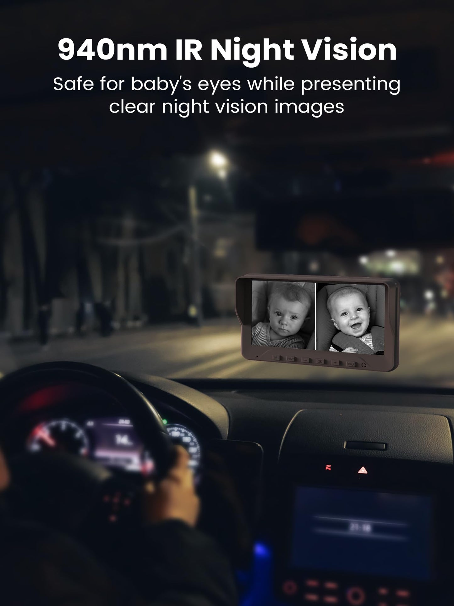 GROWNSY Baby Car Camera for 2 Kids, 7 in Ultrawide AHD Car Baby Monitor with 2 Camera, Backseat Mirror for Baby Rear Facing with Infrared Night Vision, Easily Observe Baby's Every Move