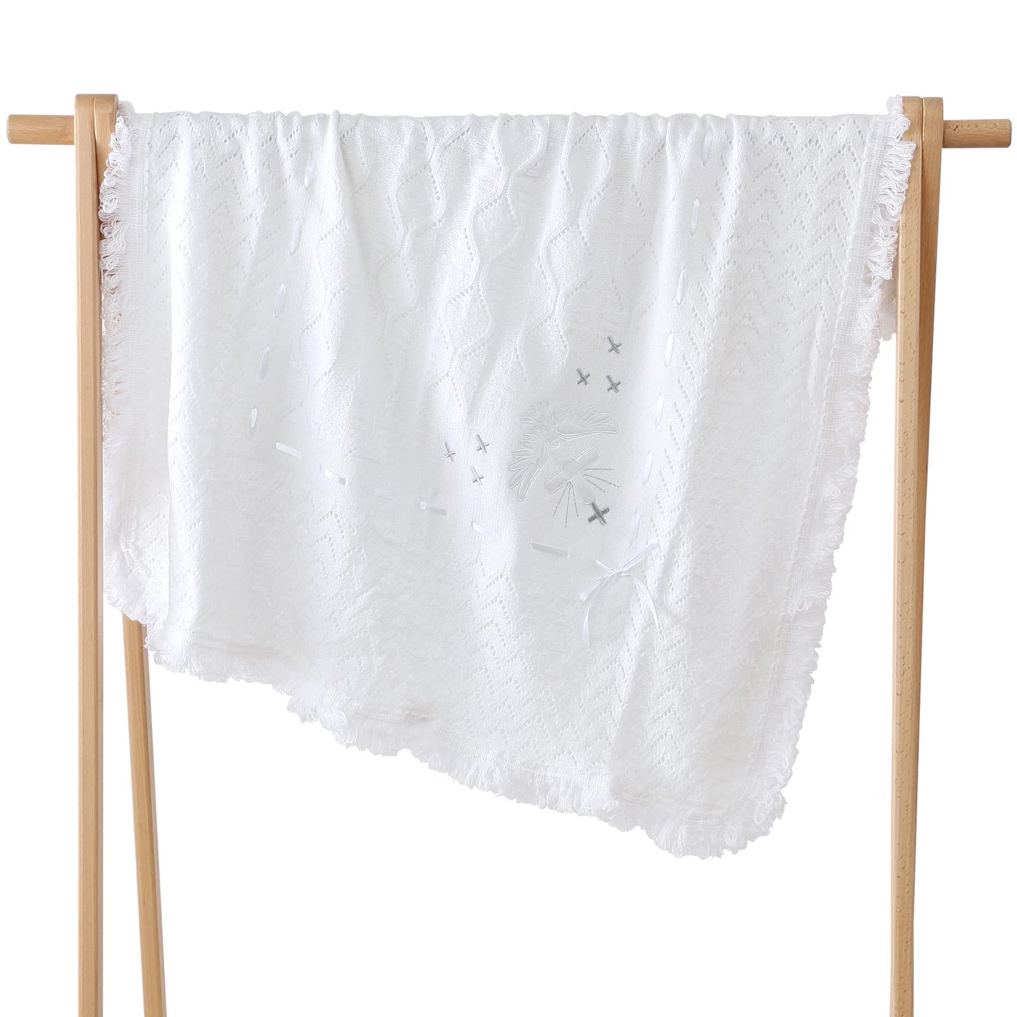 Booulfi Knit White Baby Blankets Neutral,Crib Stroller Newborn Blankets for Boys Girls,Cotton Lace Crochet Winter Blanket Nursery Blanket New Baby Essentials, 38X39