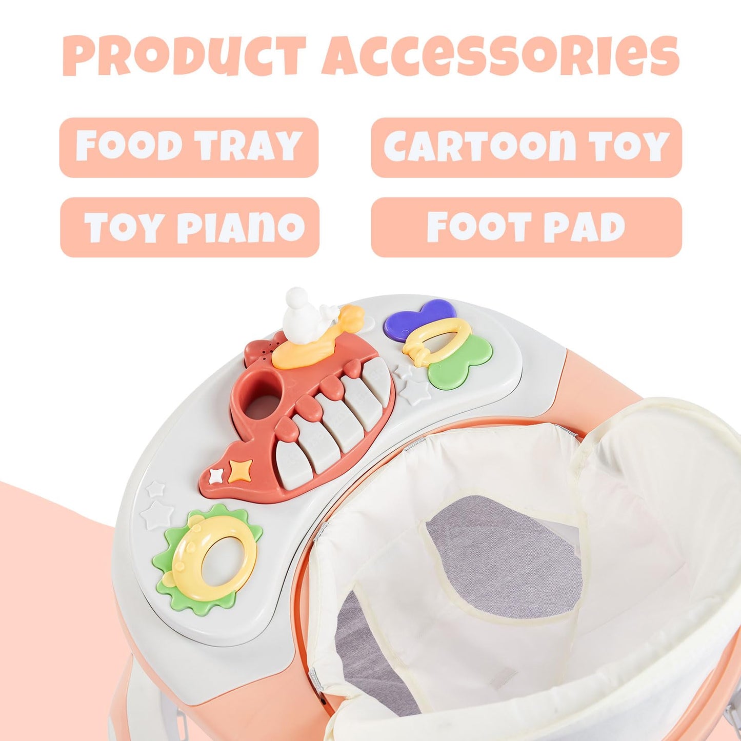 3 in 1 Baby Walker, Baby Walkers for Boys and Girls with Removable Footrest, Feeding Tray, Rocking Function & Music Tray(Without Battery), Foldable Activity Walker for Baby 6-18 Months (Blue)