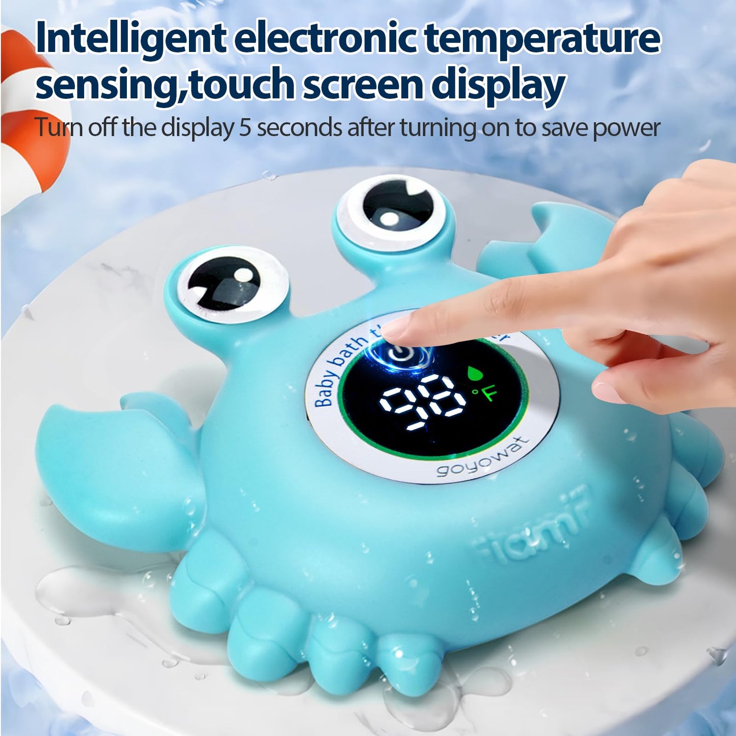Baby Bath Thermometer with LED Display, Floating Crab Toy – 2-in-1 Water Safety Sensor for Infants, Color-Coded Alerts (Hot/Cold), Bath Tub Temperature Monitor, Cute Floating Bath Toy, Nursery