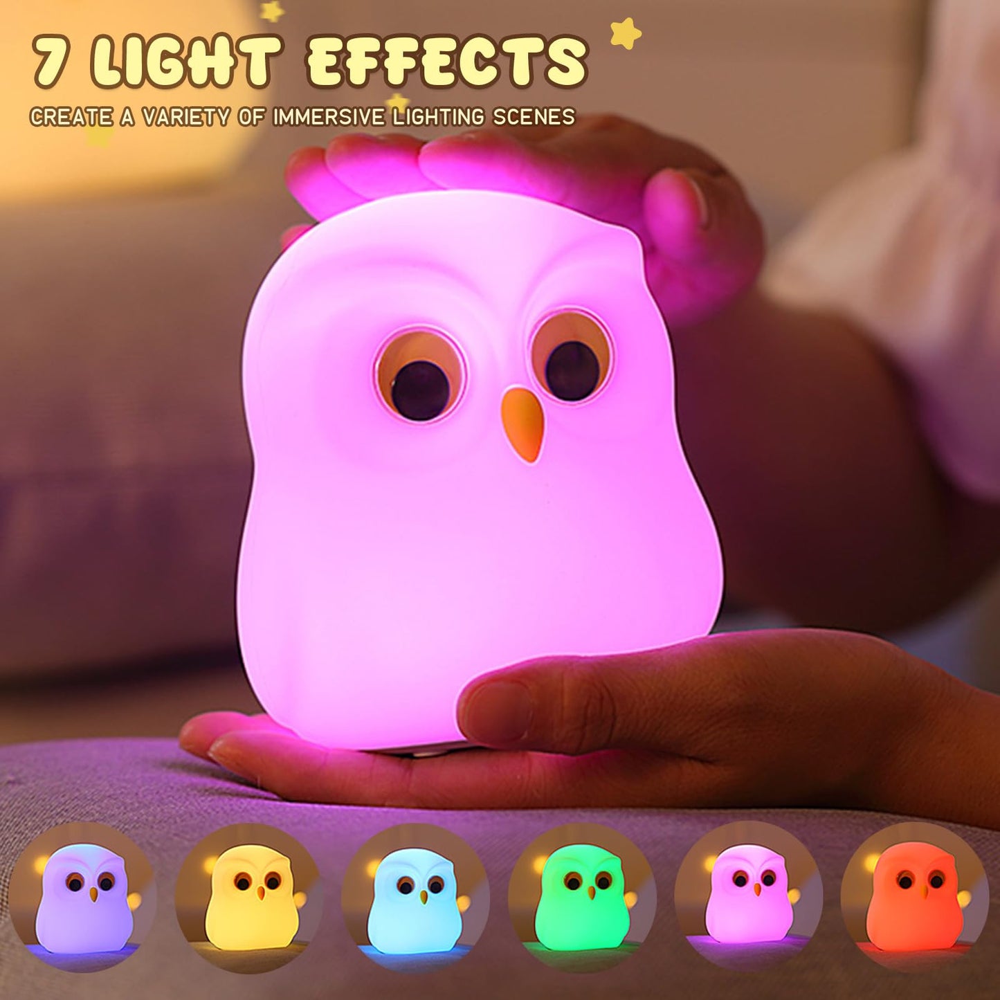Nursery Night Light, RGB Bunny with 7 Colors & 3 Dim Levels, Rechargeable Silicone, Room Decor & Kids Gift