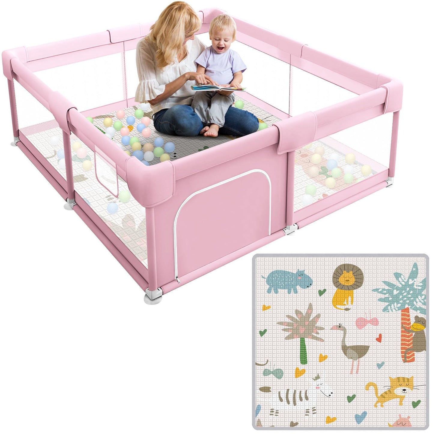 Baby Playpen 50x50 Inch, Play Pens for Babies and Toddlers Baby Fence Baby Play Yards for Indoor & Outdoor with Breathable Mesh Anti-Fall Playpen