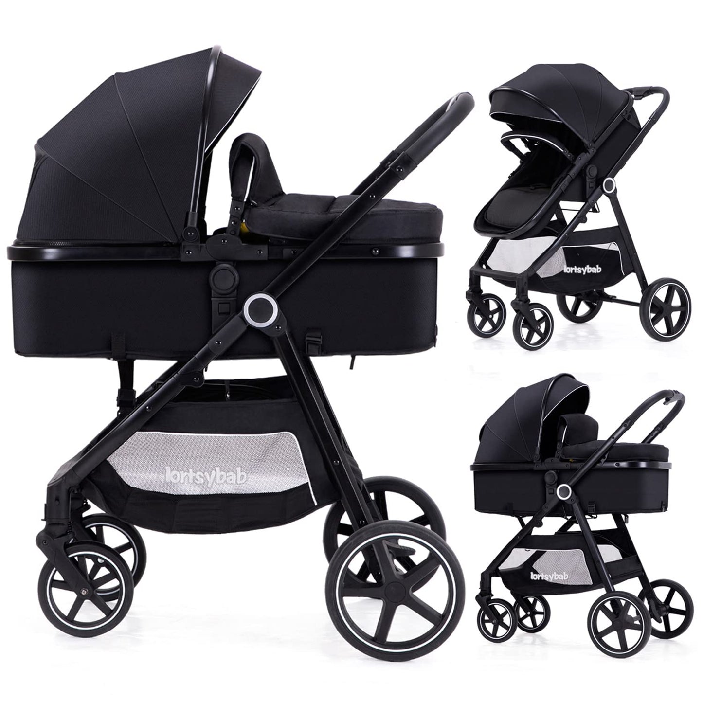 2-in-1 Baby Stroller with Bassinet Mode - Folding Infant Newborn Pram Stroller with Reversible Seat - Toddler Strollers for 0-36 Months Old Babies (Beige)