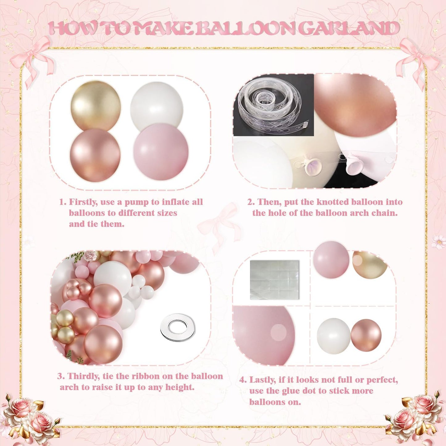 Rose Gold Balloon Arch Kit, 163pcs Metallic Rose Gold Balloon Garland Kit Include Pink White and Gold Balloons Wedding Birthday Bridal Baby Shower Party Mothers Day Bachelorette Decorations