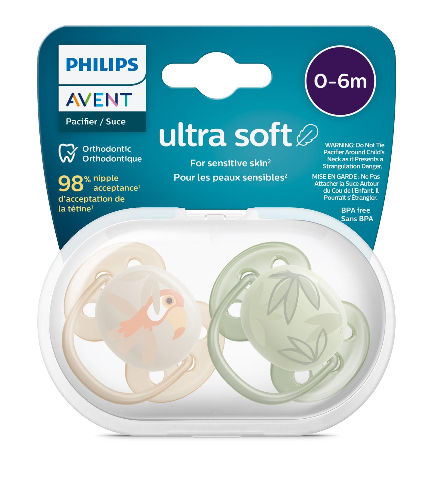 Philips Avent Ultra Soft Pacifier - 4 x Soft and Flexible Baby Pacifiers for Babies Aged 0-6 Months, BPA Free with Sterilizer Carry Case, SCF091/25
