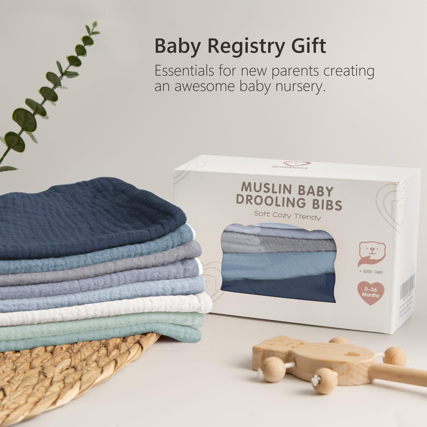 Bearmoss Muslin Baby Bibs 8 Pack Soft Bandana Bibs for Drooling & Teething, Absorbent Burp Cloths with Adjustable Snaps