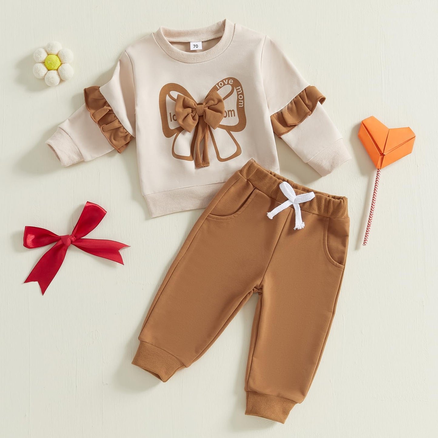 Toddler Baby Girl Clothes Fall Winter Spring 3D Bow Ruffle Long Sleeve Sweatshirt Jogger Pants Set Infant 2PCS Outfit