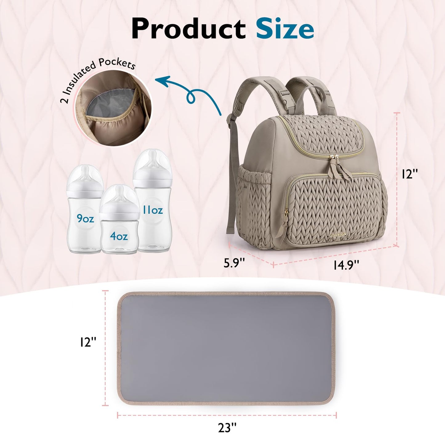 mommore Diaper Bag Small Diaper Backpack Stylish Baby Travel Backpacks with Insulated Pockets, Changing Pad, Stroller Straps