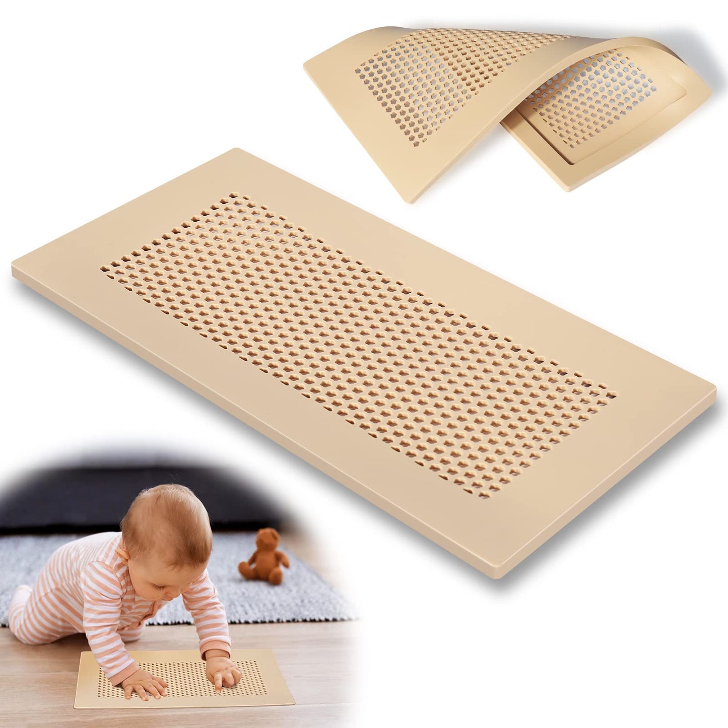 Orzbow Baby Proofing Soft Silicone Vent Cover for Home Wall/Ceiling/Floor Register,Child Proof Floor Air Vent Deflector Cover,Catches Debris Hair & Prevents Creepy Crawlies,Easy Install, Khaki,2 Pack