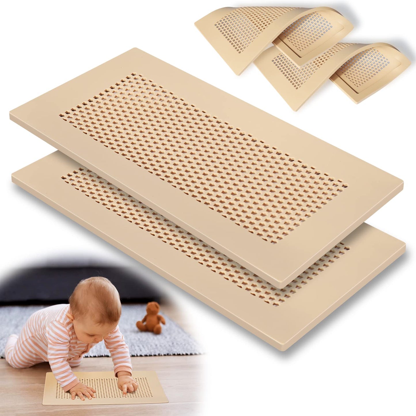 Orzbow Baby Proofing Soft Silicone Vent Cover for Home Wall/Ceiling/Floor Register,Child Proof Floor Air Vent Deflector Cover,Catches Debris Hair & Prevents Creepy Crawlies,Easy Install, Khaki,2 Pack