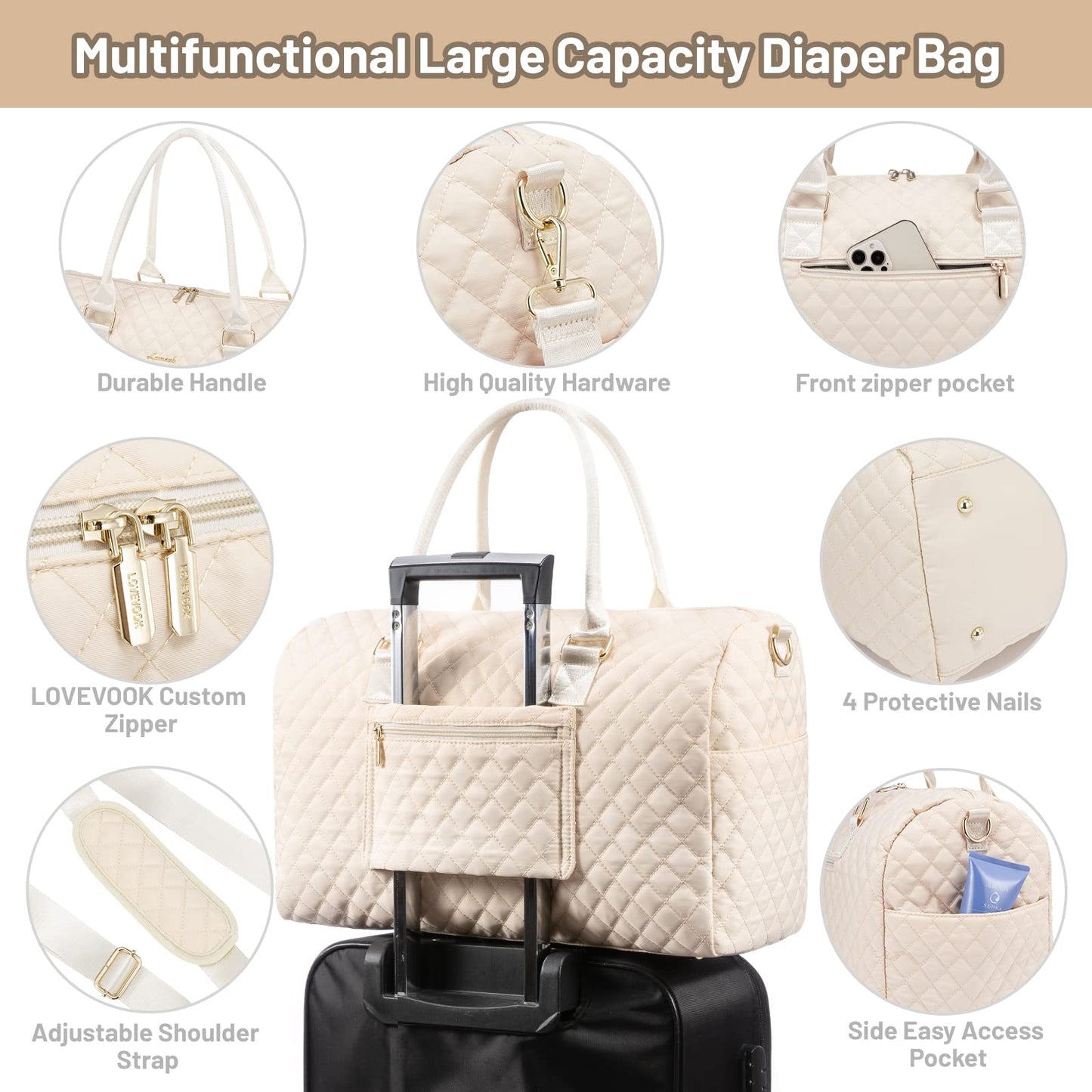 LOVEVOOK Diaper Bag Tote with Pacifier Case and Changing Pad, Large Capacity Mommy Bag for Hospital and Weekender Travel, Functional Baby Bag Newborn Baby Essential, Black