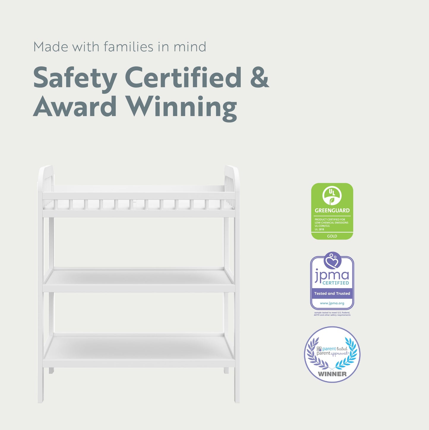 Storkcraft Pasadena Changing Table with Water-Resistant Changing Pad (Driftwood) - GREENGUARD Gold Certified, Includes Bonus Water-Resistant Changing Pad with Safety Strap, 2 Open Shelves