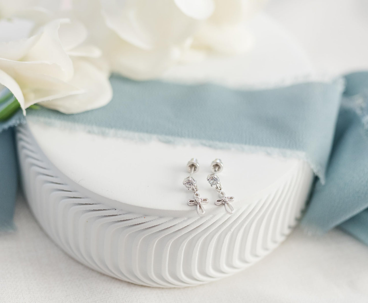 Cherished Moments Children's Sterling Silver Cultured Pearl or CZ, Dangling Cross Earrings with Screw Backs for Baptism, Christening, First Communion Gift for Babies, Kids, Toddlers, and Little Girls
