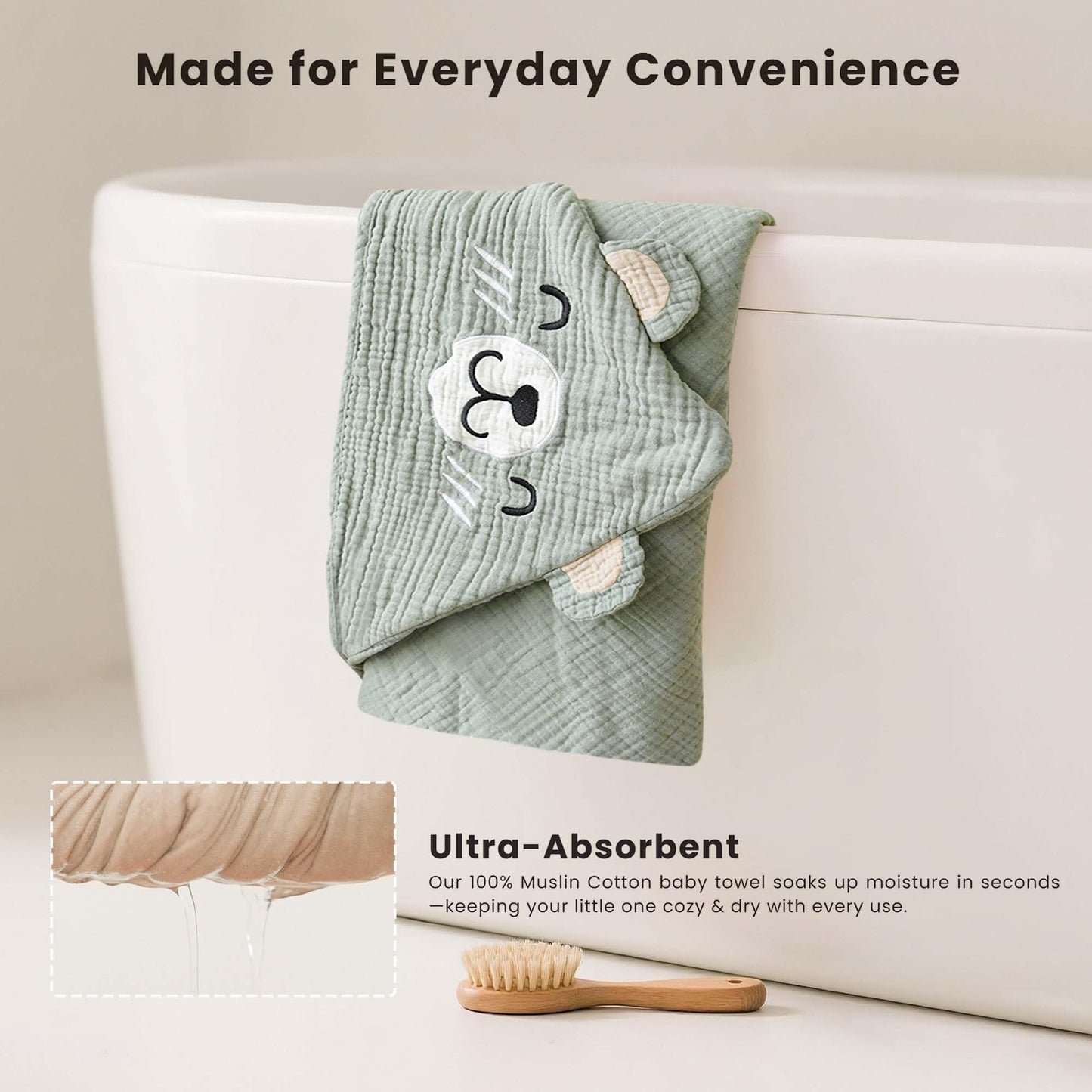 Konssy 2-Pack Muslin Baby Hooded Towels, Soft Cotton and Absorbent Baby Bath Towels for Newborn, Infant & Toddler with Animal Hooded Design (Bunny & Deer)