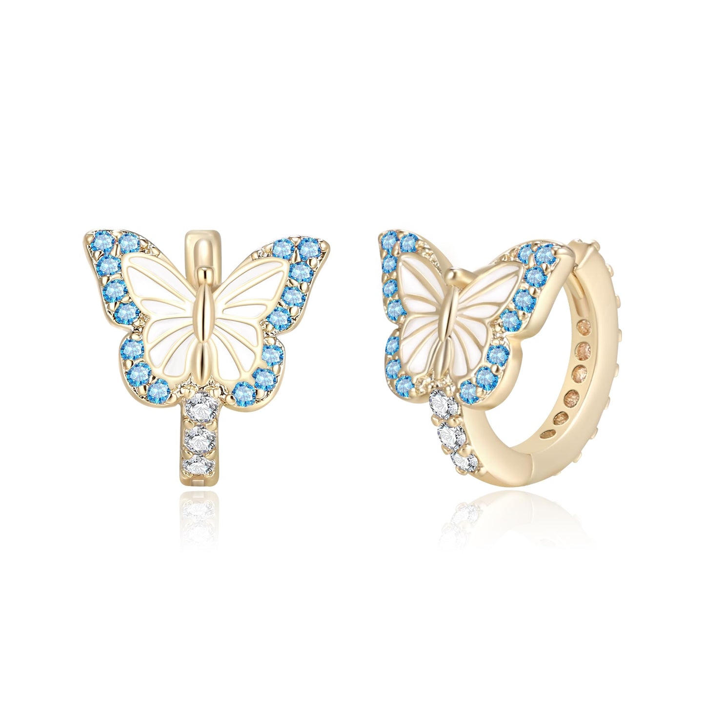 Butterfly Earrings for Women Hypoallergenic CZ 14K Gold Plated Butterflies Huggie Hoop Earring Small Tiny Hoops