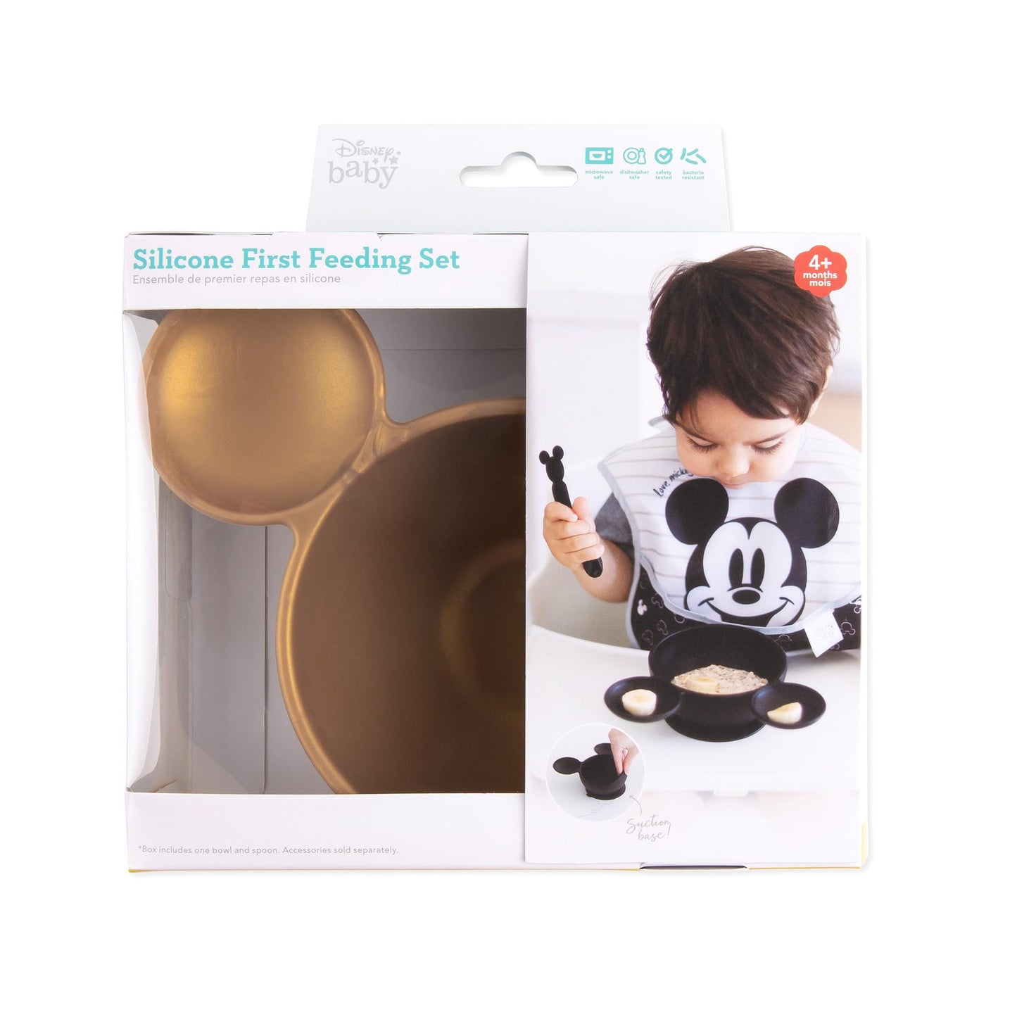 Bumkins Baby Bowls, Disney Minnie Mouse Silicone Baby Feeding Set, Suction Bowls for Baby and Toddler with Spoon, First Feeding Set, Platinum Silicone Bowl for Babies 4 Months