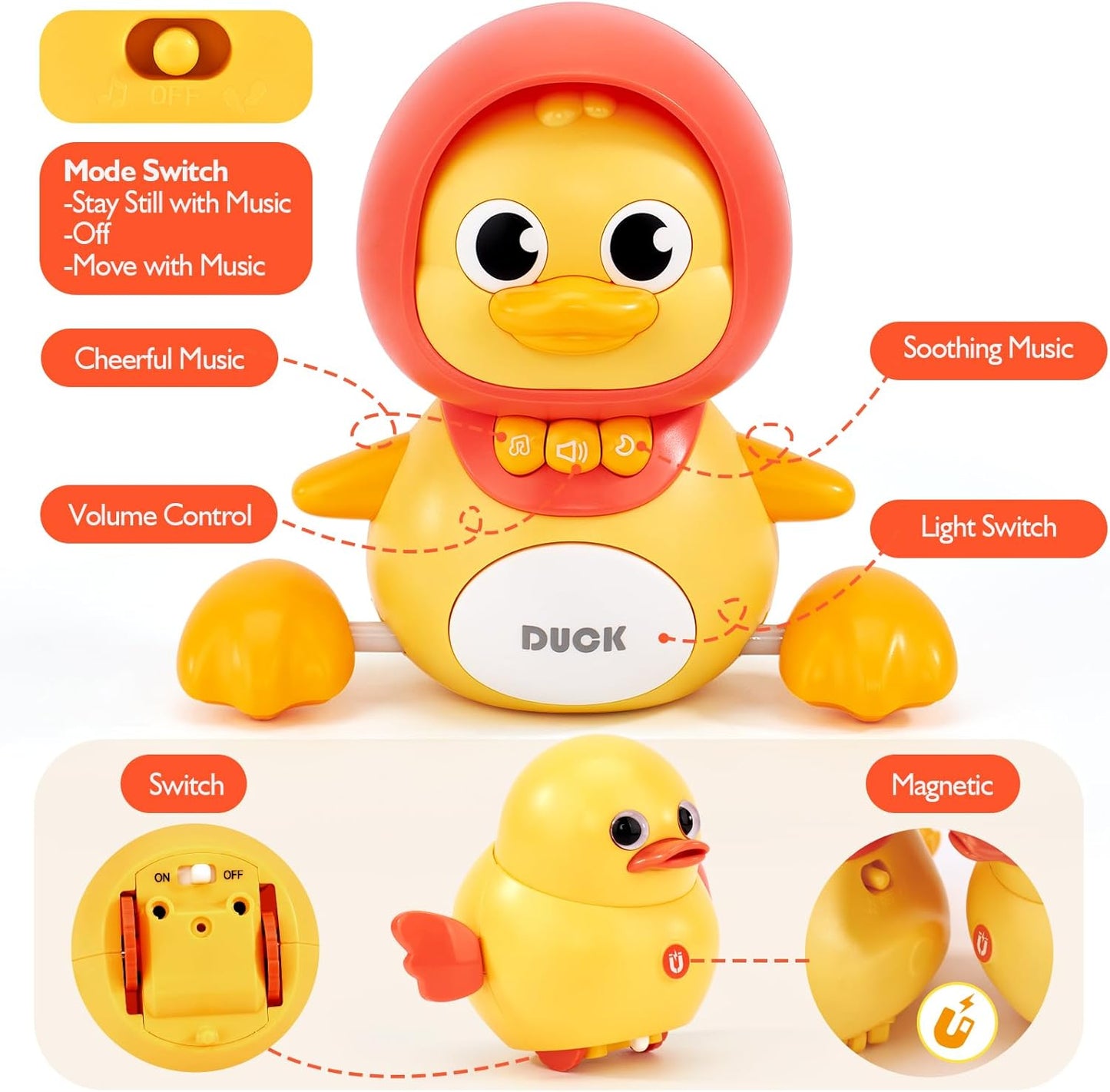 hahaland Crawling Baby Toys 6-12 Months - 3 PCS Musical Mother Duck and Ducklings Toy - Tummy Time Toys Moving Developmental 7 8 9 10 Month Old Toy Must Haves - Shower Gifts Dancing Duck for Babies