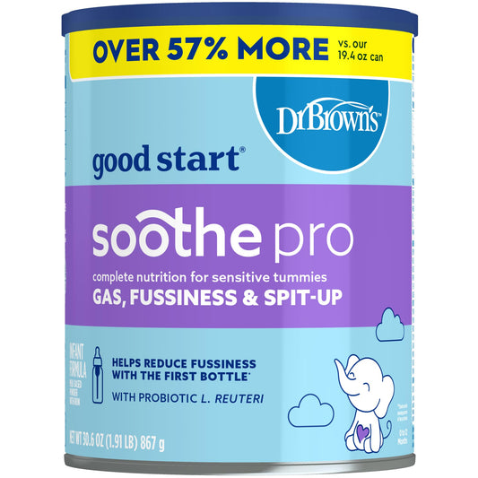 Good Start | Dr. Brown's Soothe Pro, Baby Formula Powder, for Sensitive Tummies, Gas, Fussiness and Spit-Up, Infant Formula with Probiotics, DHA, Non-GMO, 12 Ounces