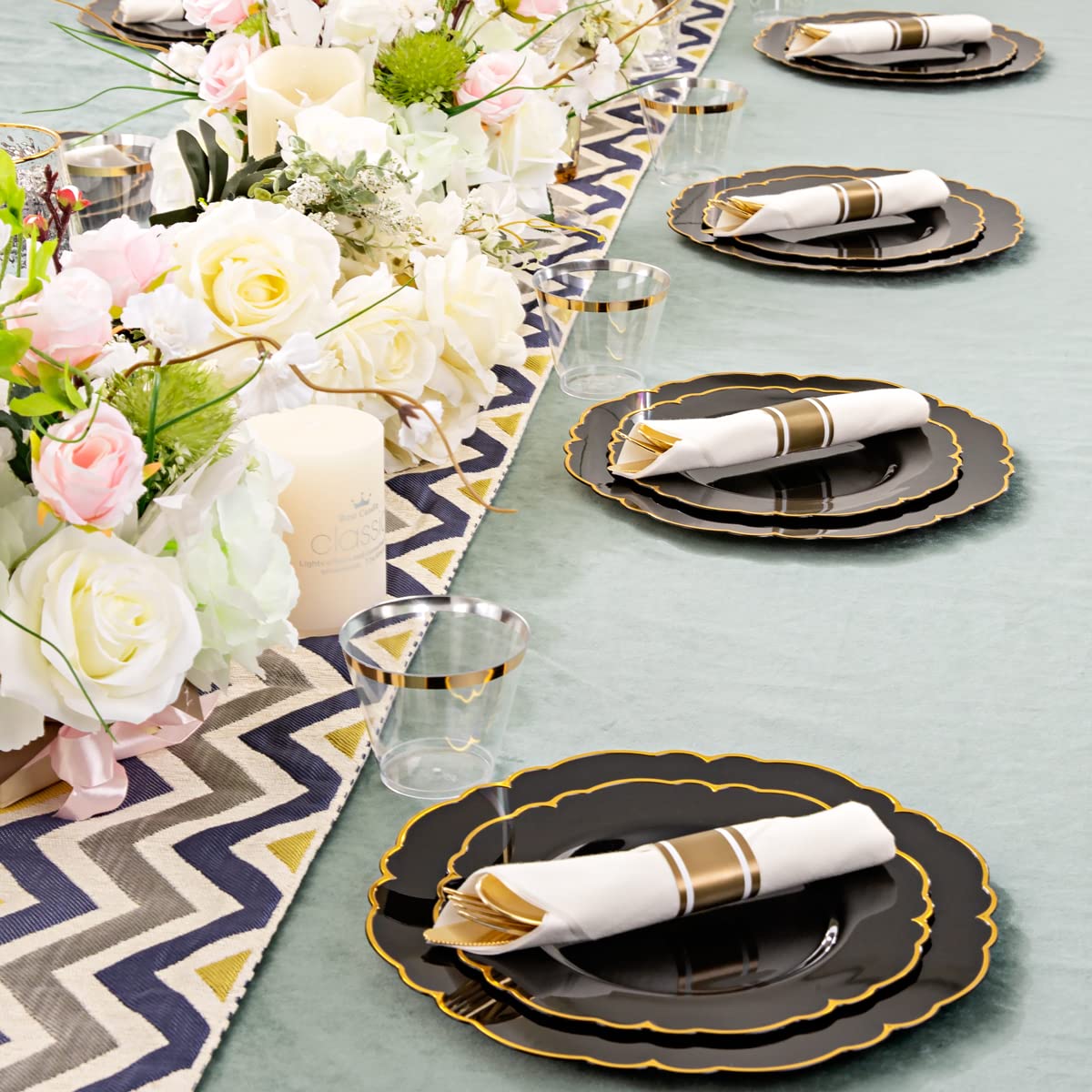 Morejoy 175PCS Rose Gold & Silver Plastic Dinnerware Set: 25 Plates, 25 Forks, 25 Knives, 25 Spoons, 25 Cups, 25 Napkins - Perfect for Wedding & Party
