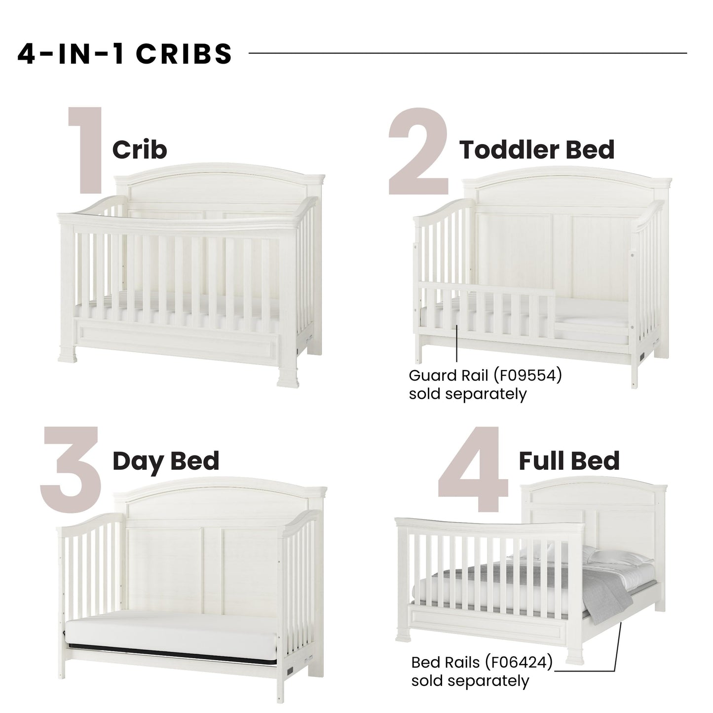 Child Craft Legacy Westgate 4-in-1 Convertible Crib, Baby Crib Converts to Day Bed, Toddler Bed and Full Size Bed, 3 Adjustable Mattress Positions, Baby Safe Finish, Fully Assembled (Vintage Linen)