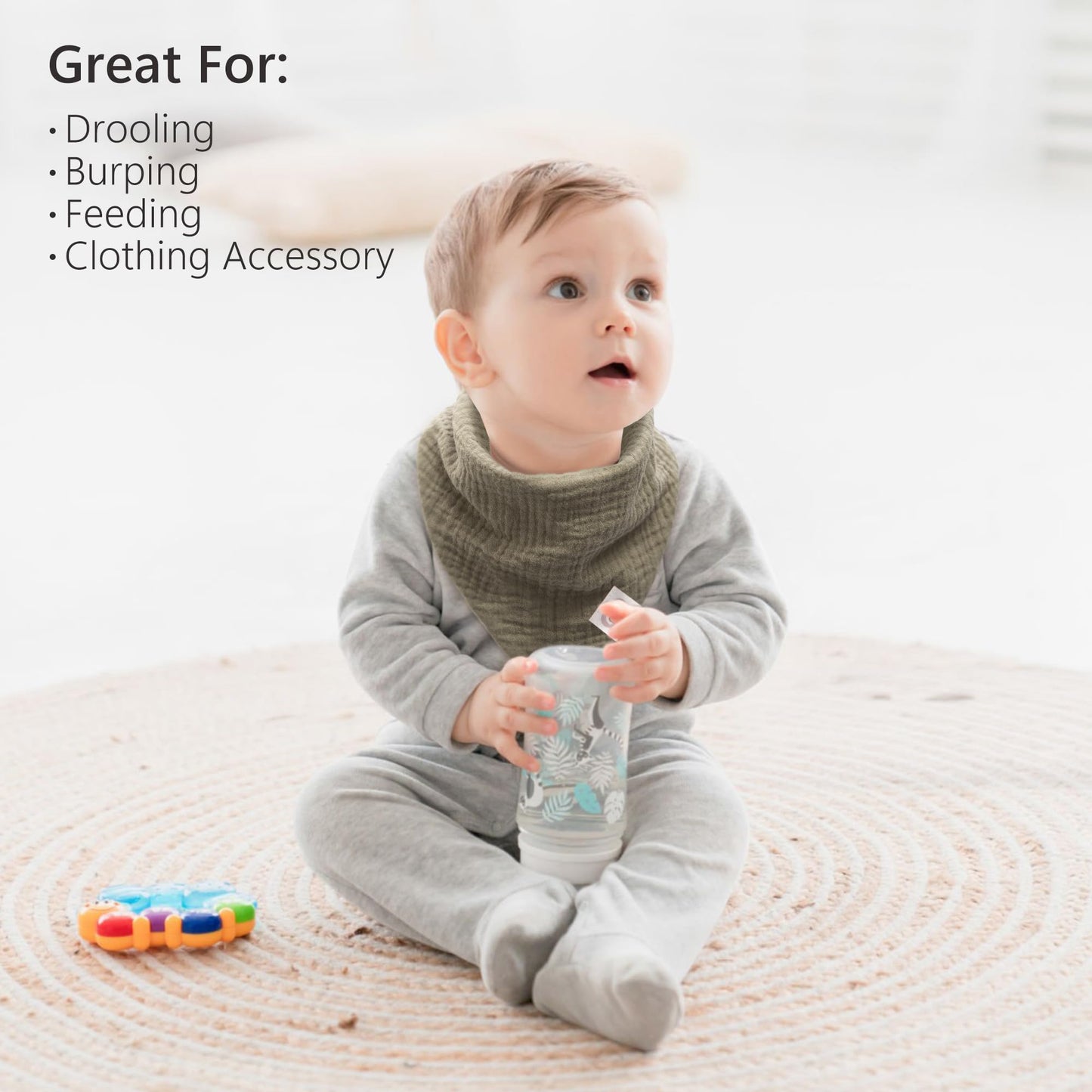 Bearmoss Muslin Baby Bibs 8 Pack Soft Bandana Bibs for Drooling & Teething, Absorbent Burp Cloths with Adjustable Snaps