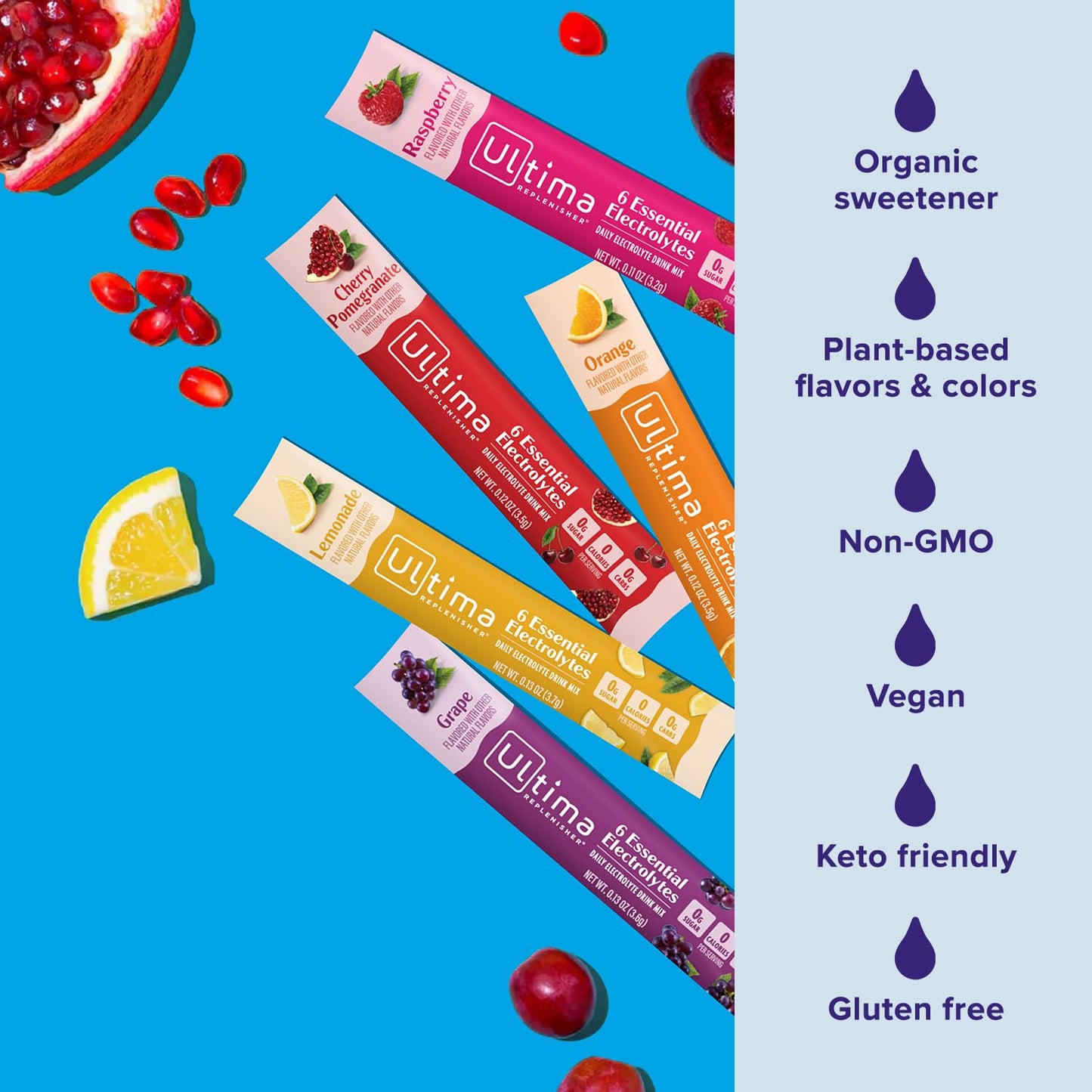 Ultima Replenisher Daily Electrolyte Powder Drink Mix – Tropical Variety, 20 Stickpacks – Hydration Packets with 6 Electrolytes and Minerals – Keto Friendly, Non-GMO and Sugar-Free