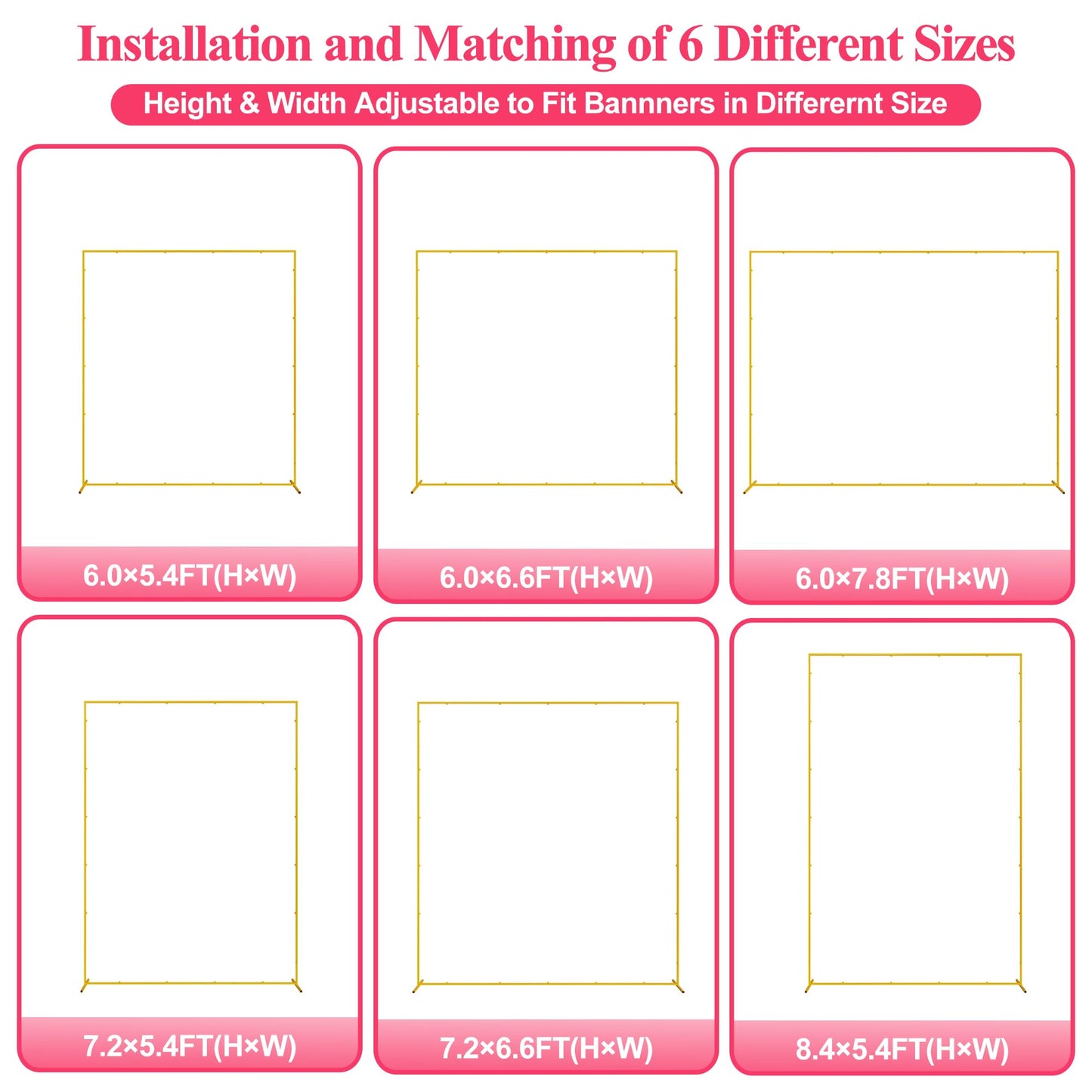 Wokceer Wedding Arch Backdrop Stand Square 6.6FTx6.6FT Gold Metal Balloon Arch Stand Garden Arbor Backdrop Frame for Wedding Birthday Party Baby Shower Photo Booth Background Decoration