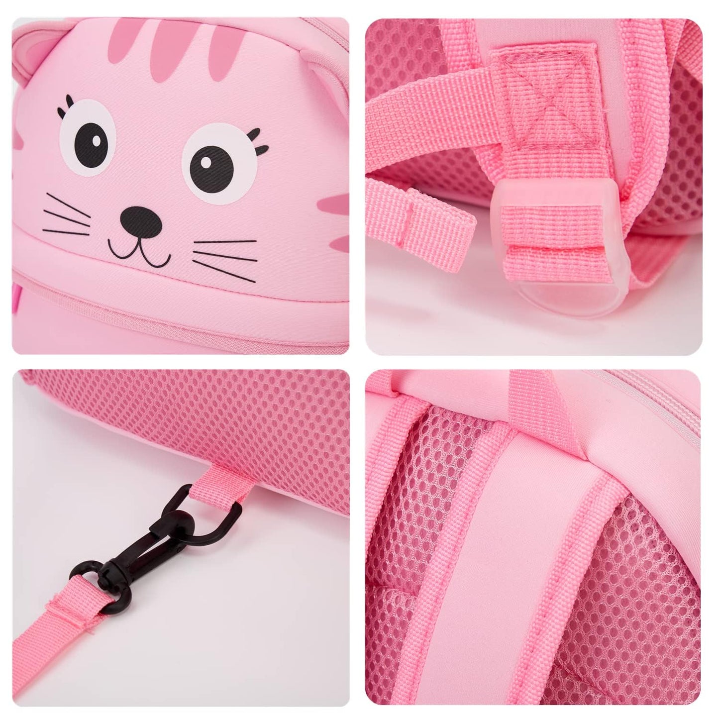 KK CRAFTS Preschool Toddler Backpack with Leash, 3D Cute Cartoon Neoprene Animal Schoolbag for Kids Boys Girls(Pink Dinosaur)