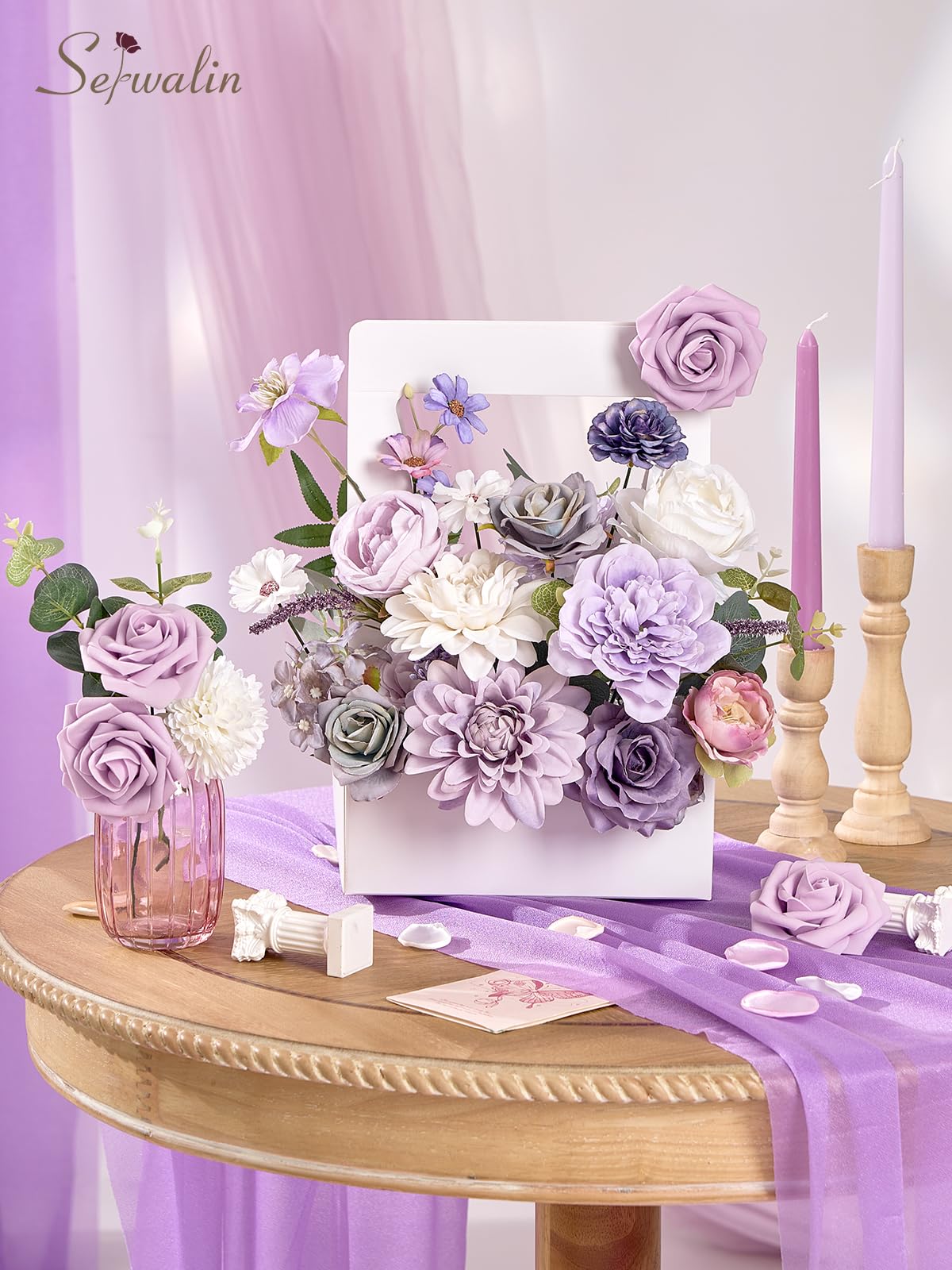 Serwalin Pink Artificial Flowers, Silk Fake Flowers for DIY Wedding Bridal Bouquets, Wedding Cake Flowers for Table Centerpieces Baby Shower Birthday Party Home Decorations
