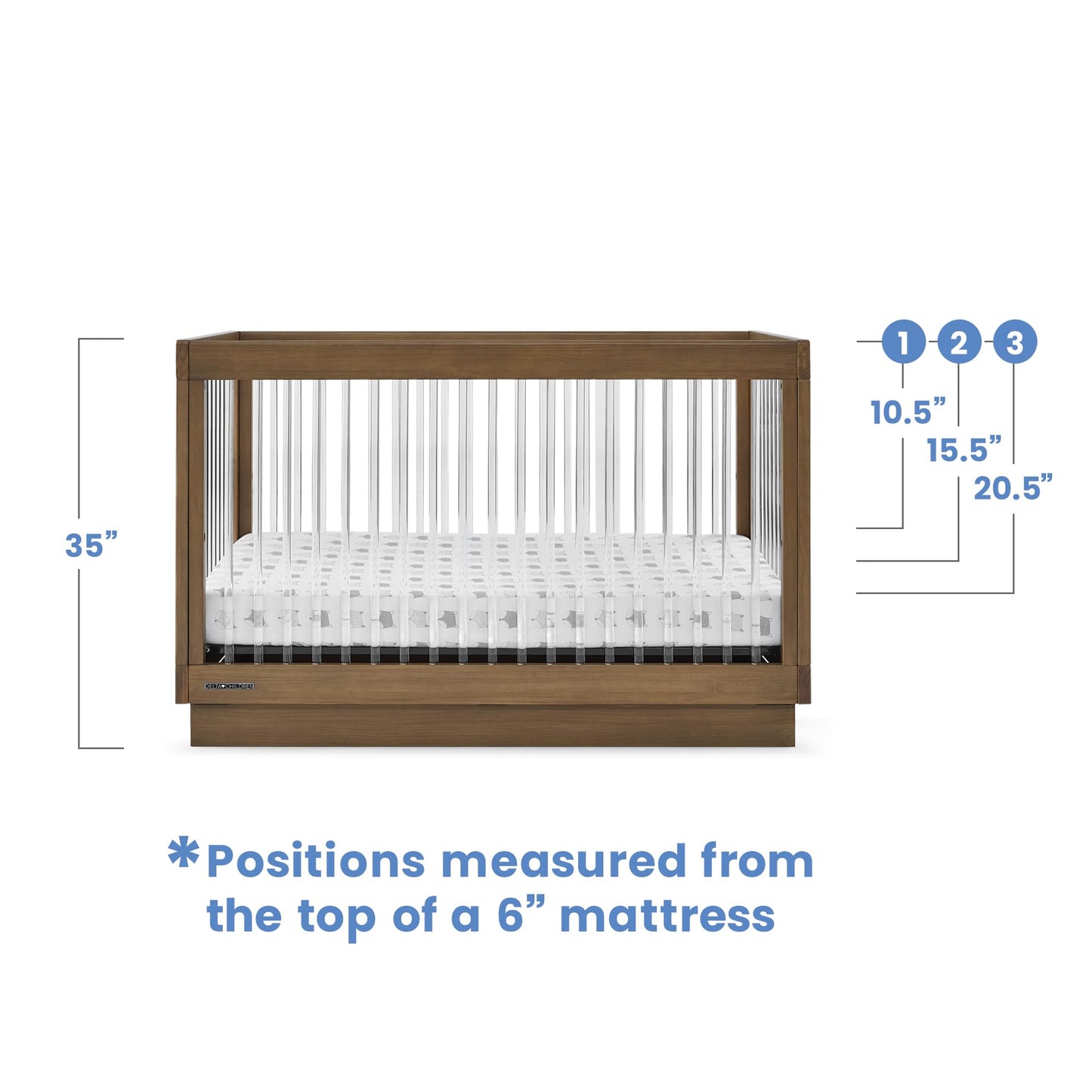 Delta Children James Acrylic 4-in-1 Convertible Crib - Greenguard Gold Certified, Midnight Grey/Acorn