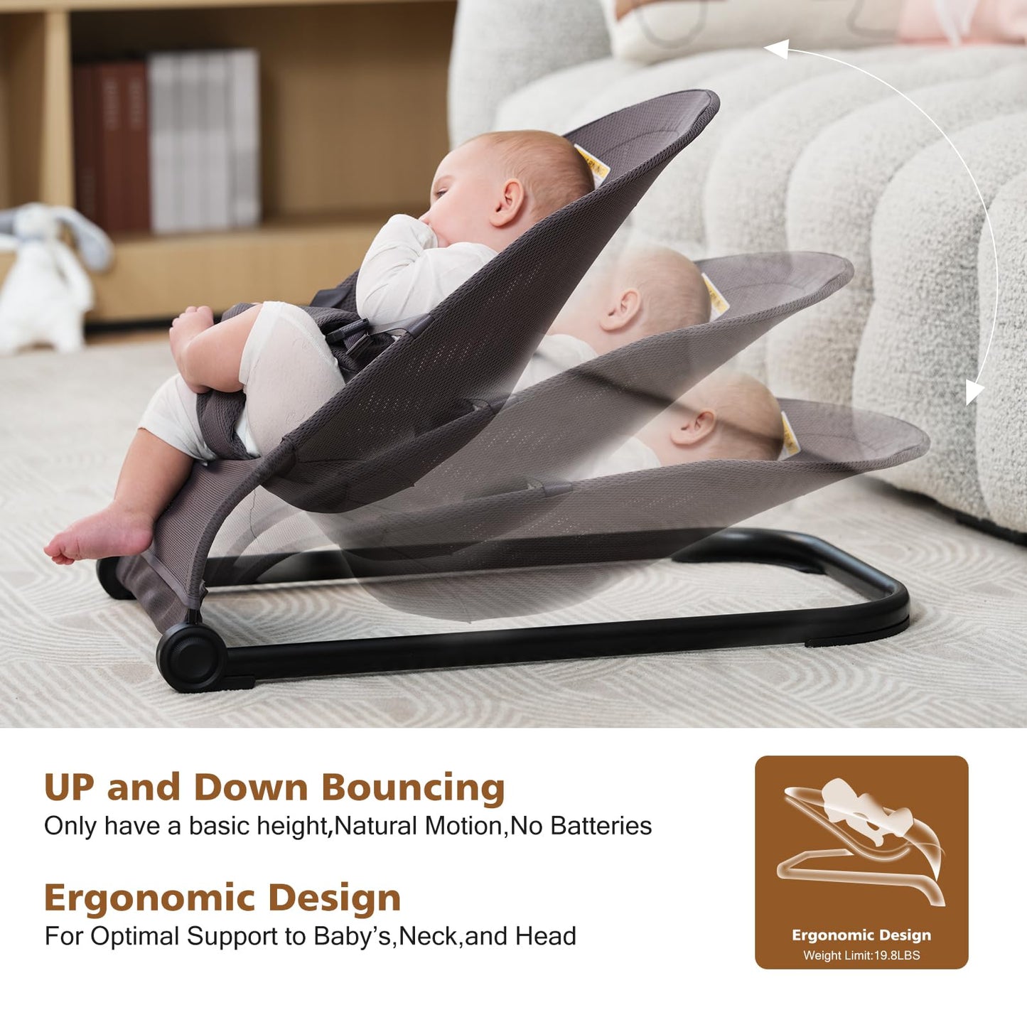 Baby Bouncer,Baby Bouncer Seat,Portable Infant Bouncer with 3-Point Safety Harness,Ergonomic Bouncy Seat, Newborns Bouncer for Babies 0-6 Months up to 20lbs,ASTM-Certified(Pink)
