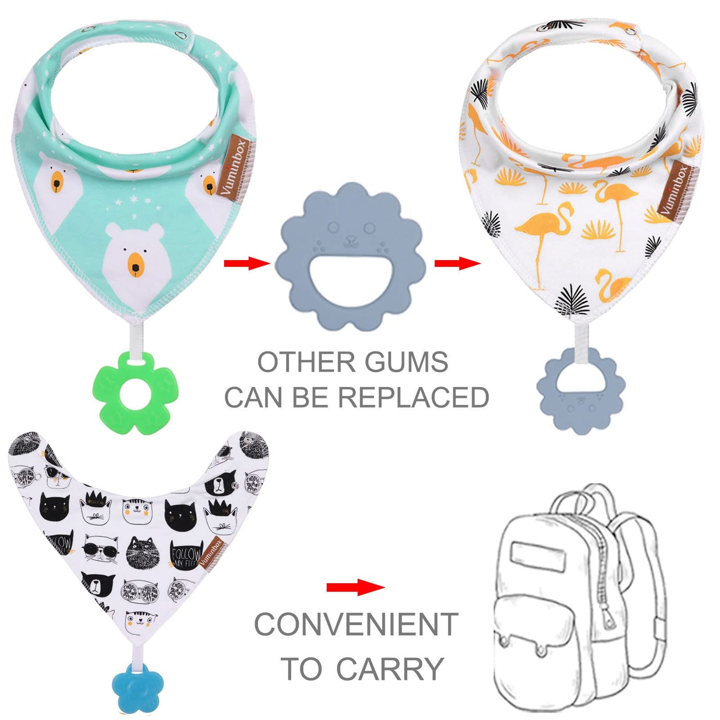 Baby Bandana Drool Bibs 6-Pack and Teething Toys 6-Pack Made with 100% Organic Cotton, Absorbent and Soft Unisex