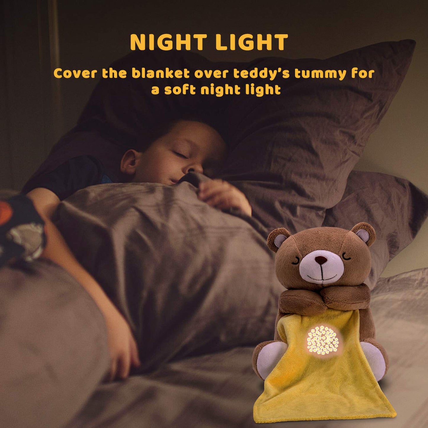 BEREST Baby Sleep Soother Happy Bear, Mom's Heartbeat Bear Lullabies White Noise Machine, Nursery Decor Night Light Projector, Toddler Crib Sleeping Aid, Baby Shower Gifts Portable Teddy