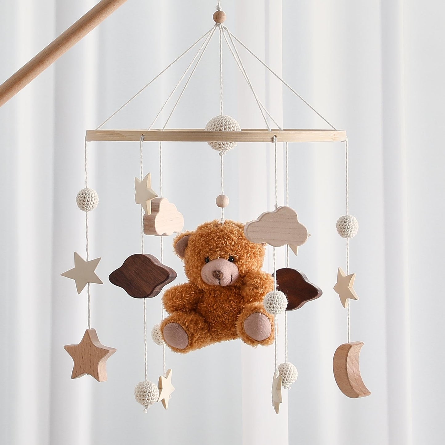 EERKEOD Baby Crib Mobile Bear Nursery Mobile for Boys Girls Teddy Velvet Mobile Nursery Decor for Infant Bedroom Hanging Baby Mobile for Bassinet Newborn Baby Gift(Brown Bear)