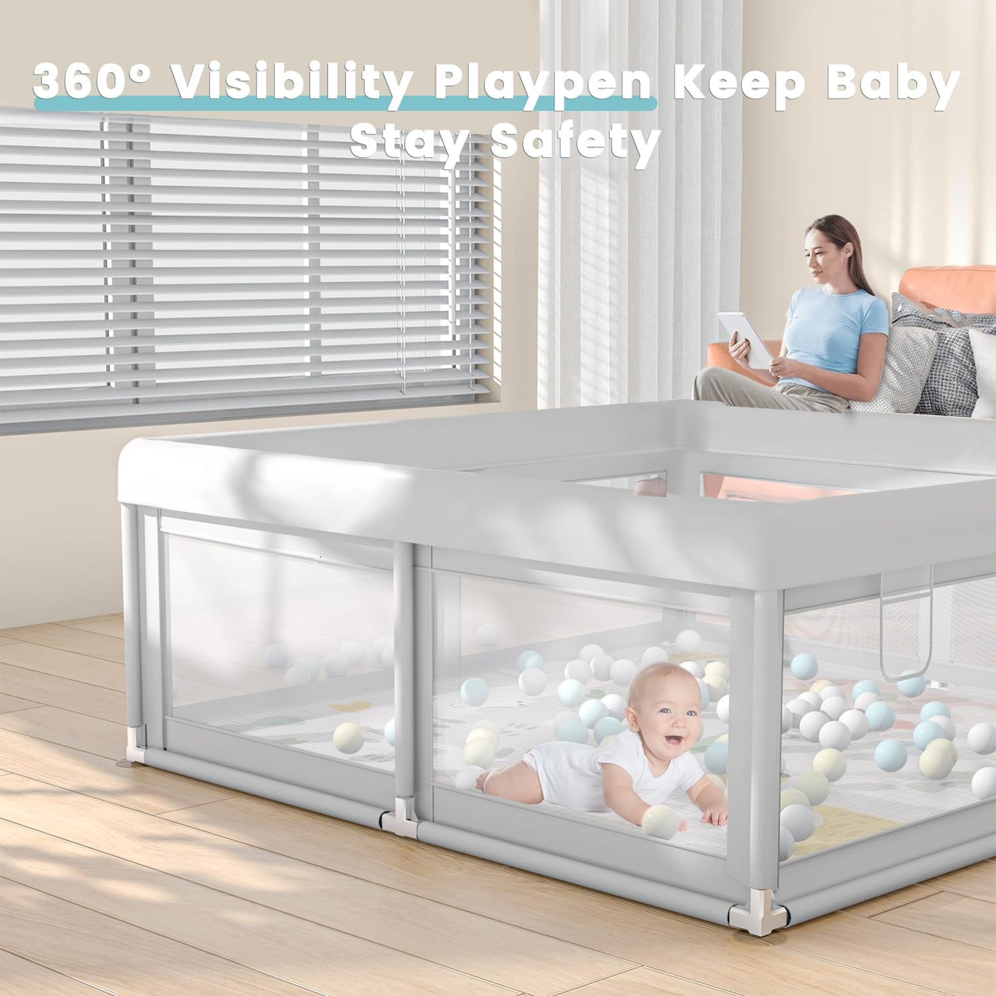 Baby Playpen 50x50 Inch, Play Pens for Babies and Toddlers Baby Fence Baby Play Yards for Indoor & Outdoor with Breathable Mesh Anti-Fall Playpen