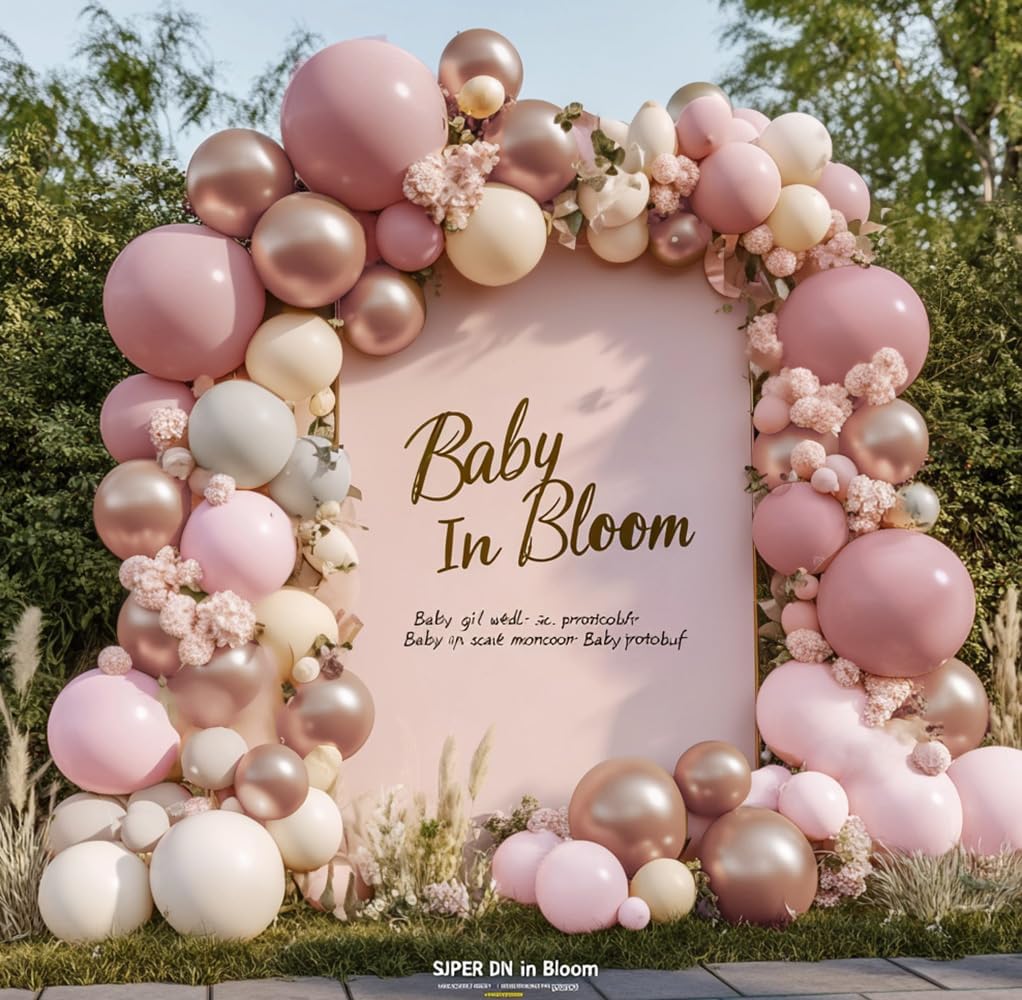 Dusty Pink Rose Balloon Garland Double Stuffed Mauve Light Pink Latex Blush Nude Beige Champagne Gold Balloon Arch Kit for Boho Birthday Baby Bridal Shower Neutral Wedding Party Decor