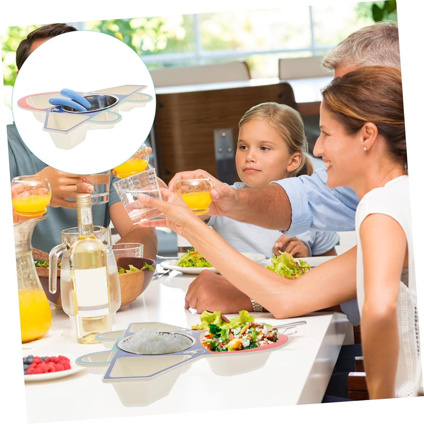 Beaupretty Children's Airplane Shaped Divided Plate Set for Toddlers 304 Stainless Steel Dinnerware with Spoon and Fork for Baby Food Serving and Creative Meals